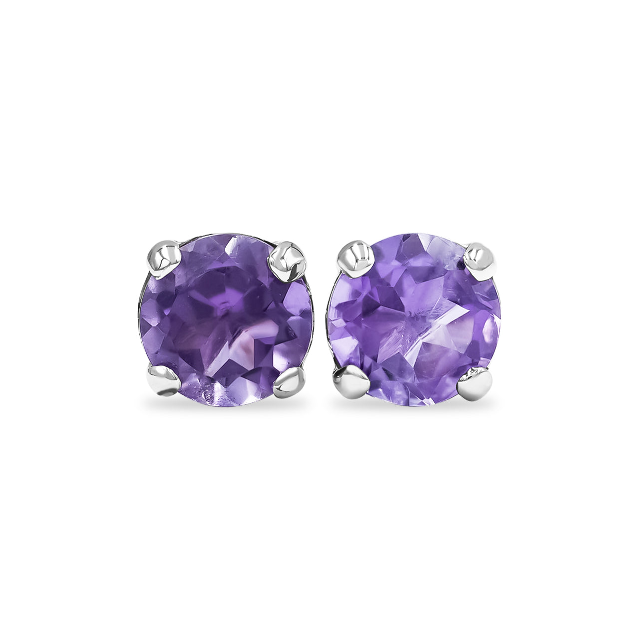 Starborn Amethyst Round Faceted Bezel Style Post Earrings in Sterling Silver