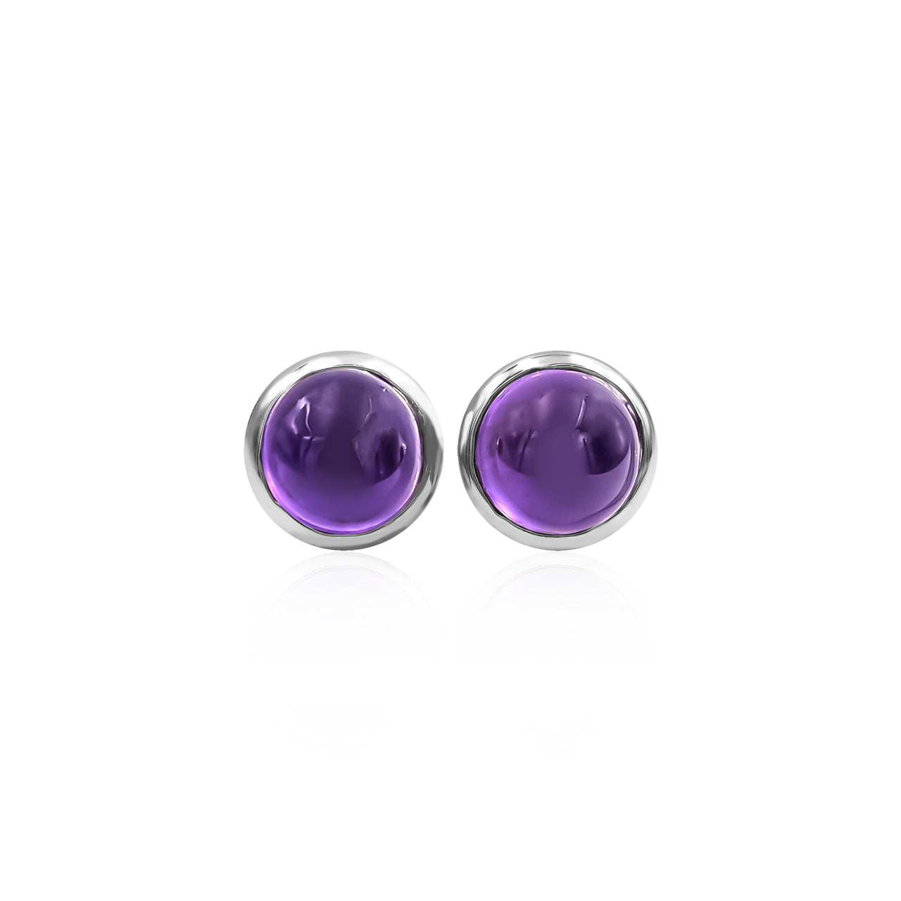 Starborn Amethyst Round Cabochon Post Style Earrings in Sterling Silver