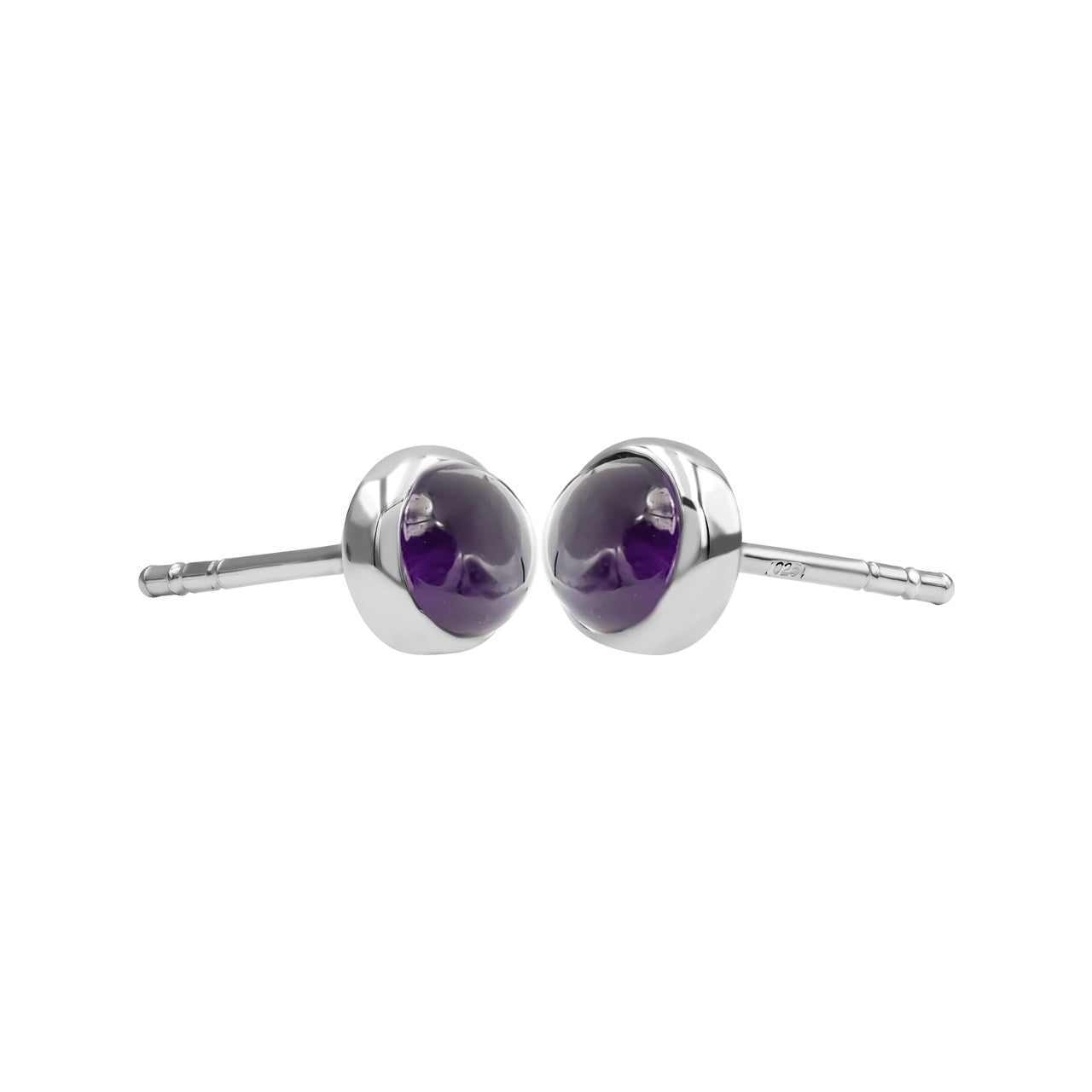 Starborn Amethyst Round Cabochon Post Style Earrings in Sterling Silver