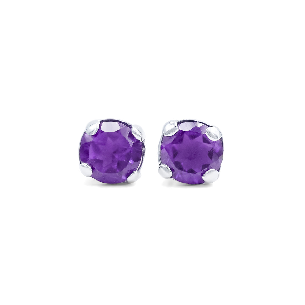 Starborn Amethyst Round Faceted Bezel Style Post Earrings in Sterling Silver