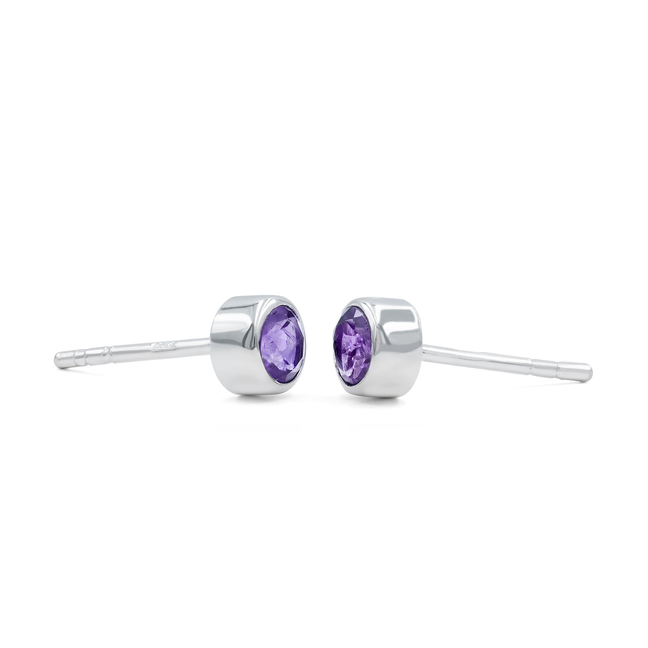 Starborn Round Faceted 4mm Bezel Style Post Earrings in Sterling Silver