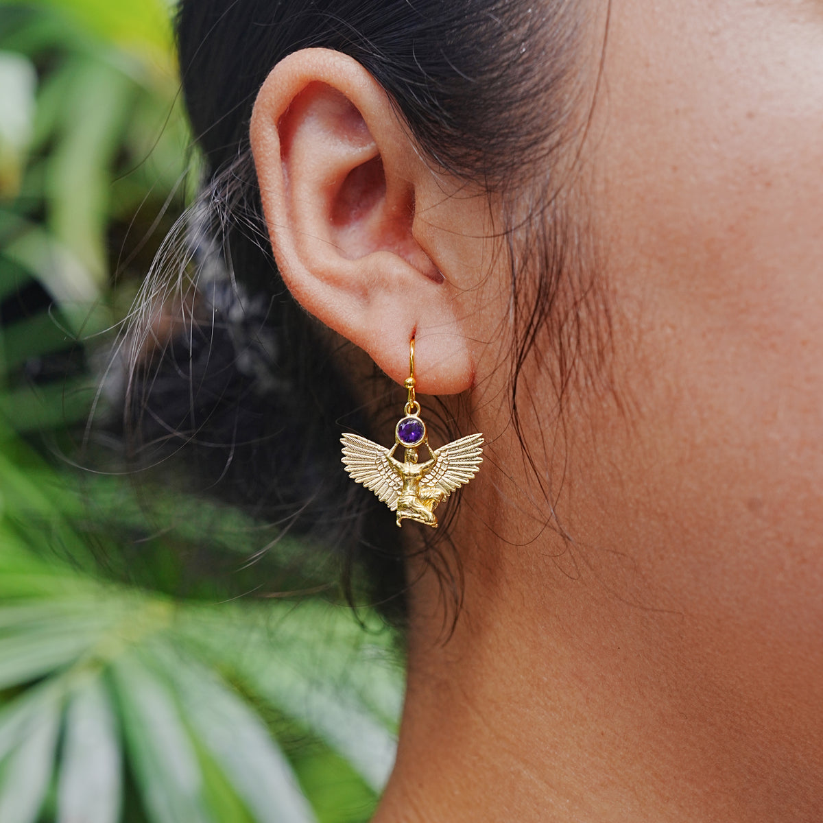 Starborn Faceted Amethyst Isis Earring in Nordic Gold