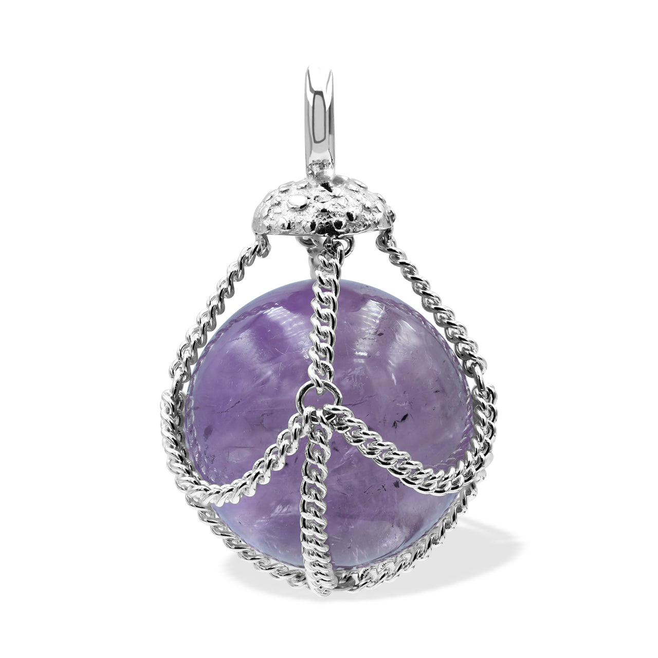 Starborn Gemstone Sphere in Basket Pendant in Sterling Silver