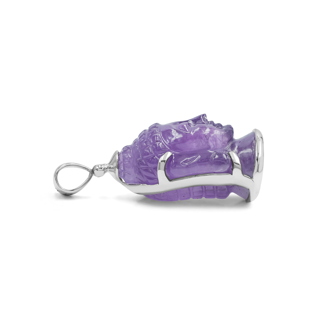 Starborn Carved Amethyst Buddha Head Pendant in Sterling Silver