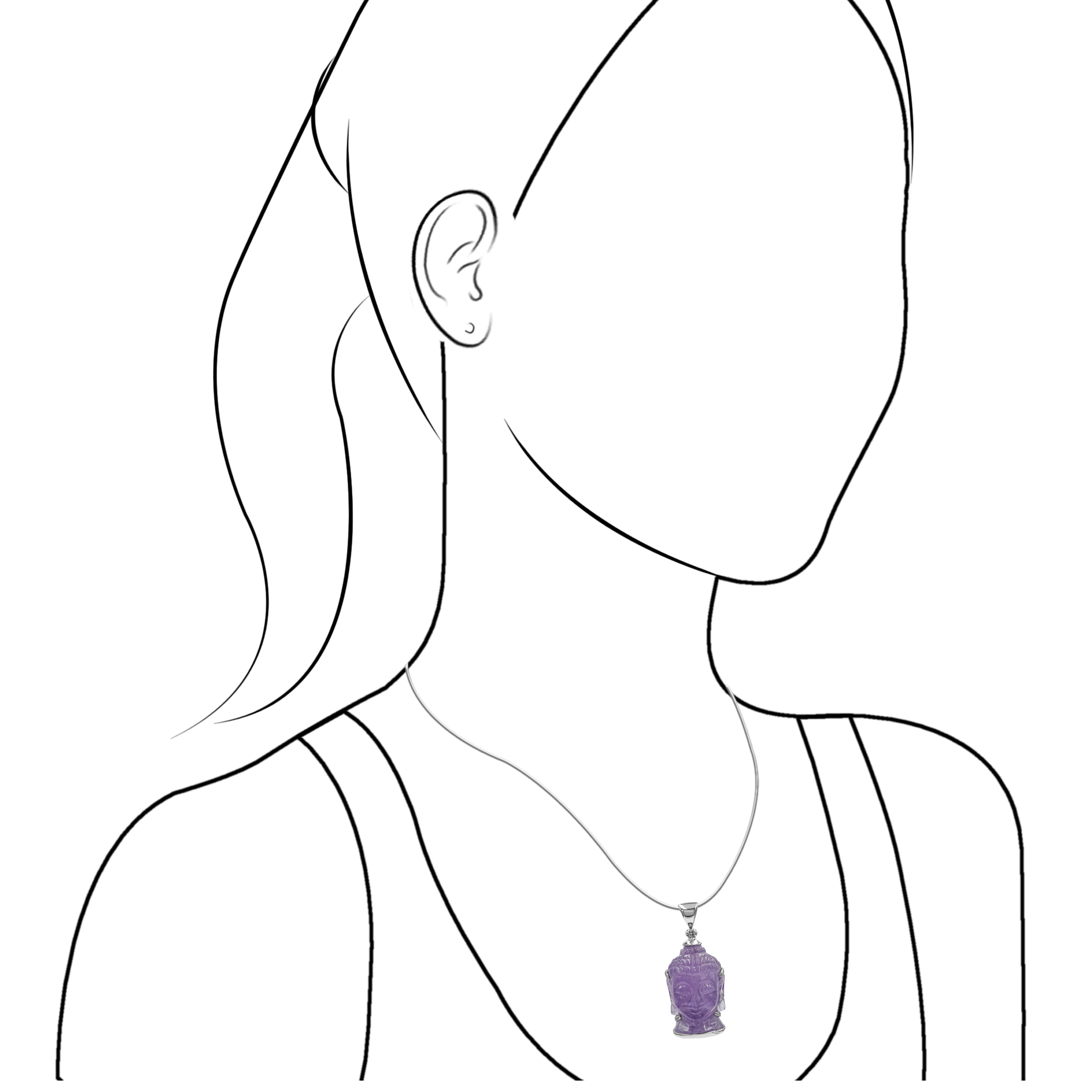 Starborn Carved Amethyst Buddha Head Pendant in Sterling Silver