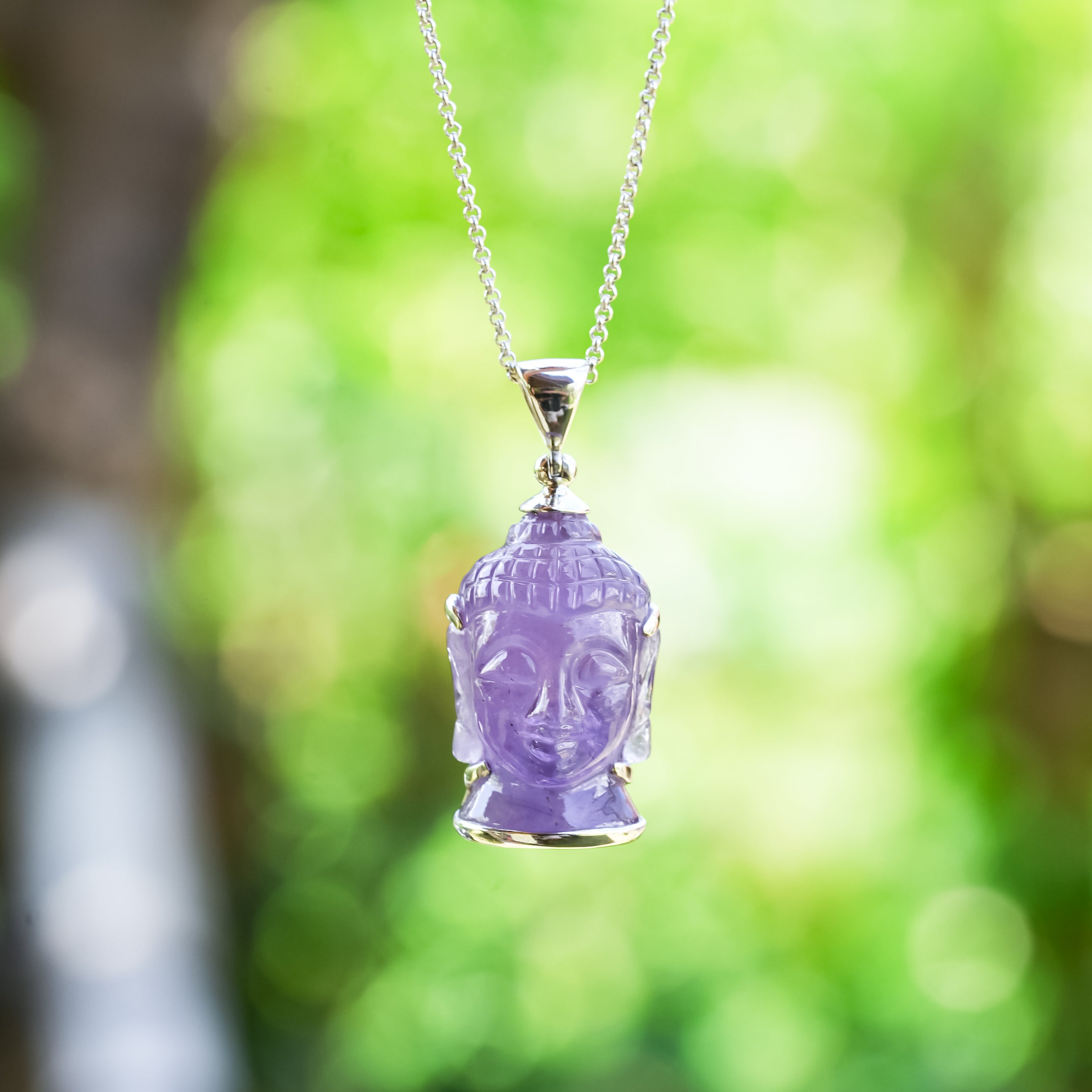 Starborn Carved Gemstone Buddha Head Pendant in Sterling Silver