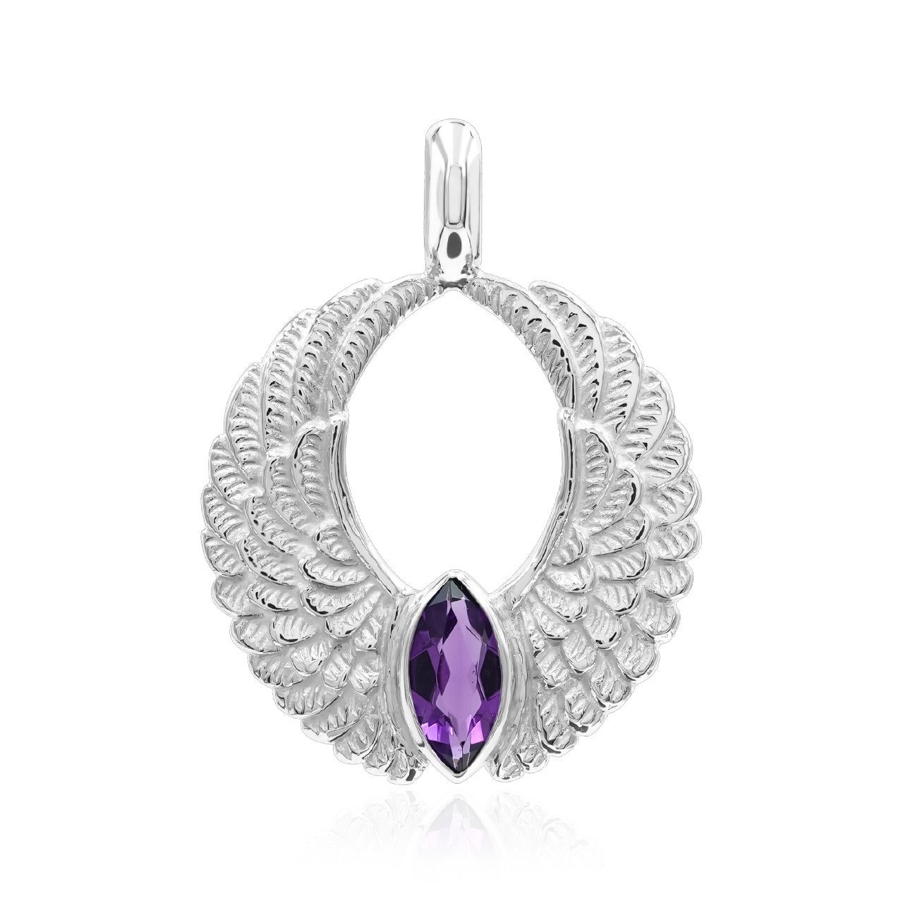 Starborn Angel Wings Pendant with Marquise Gemstone in Sterling Silver