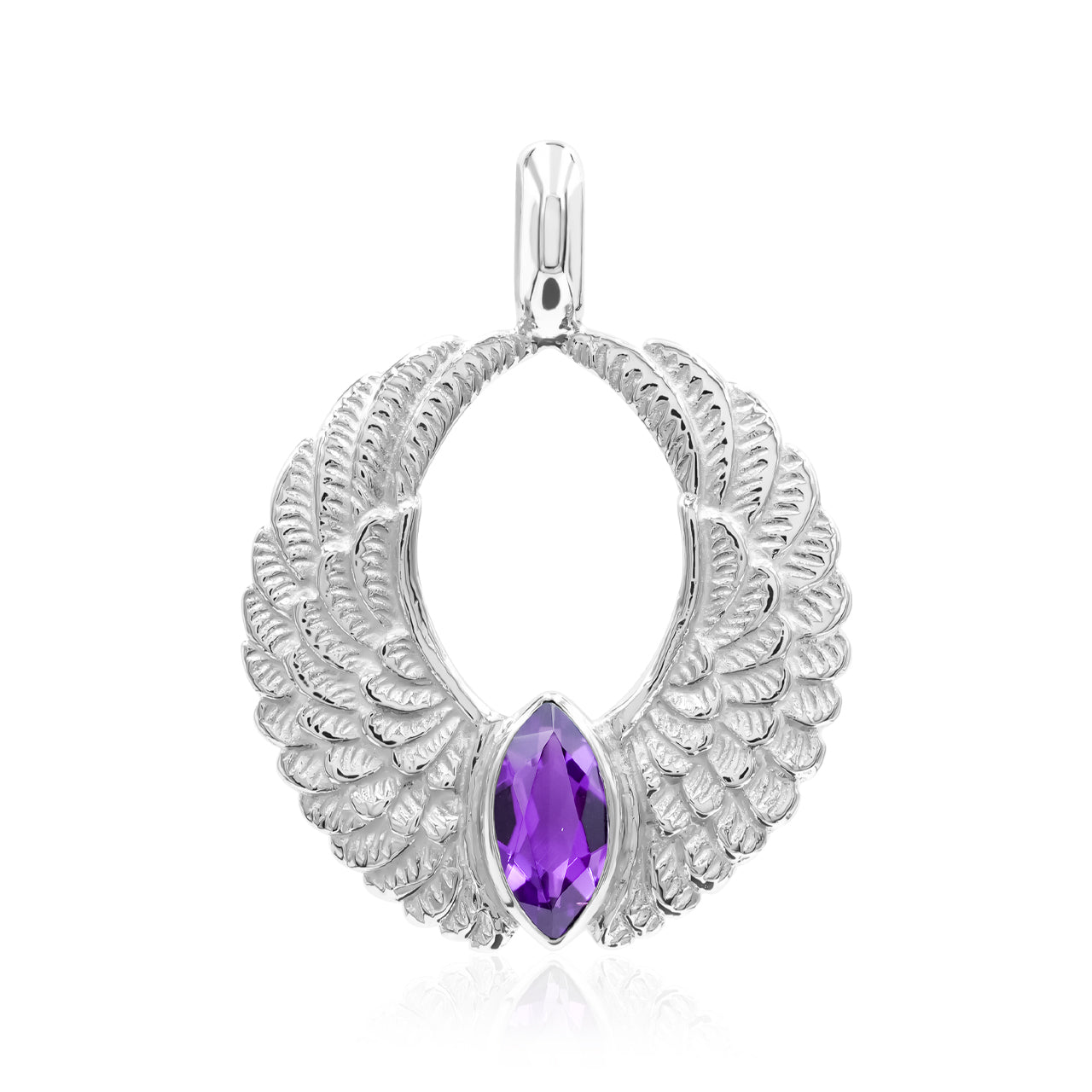 Starborn Angel Wings Pendant with Marquise Gemstone in Sterling Silver