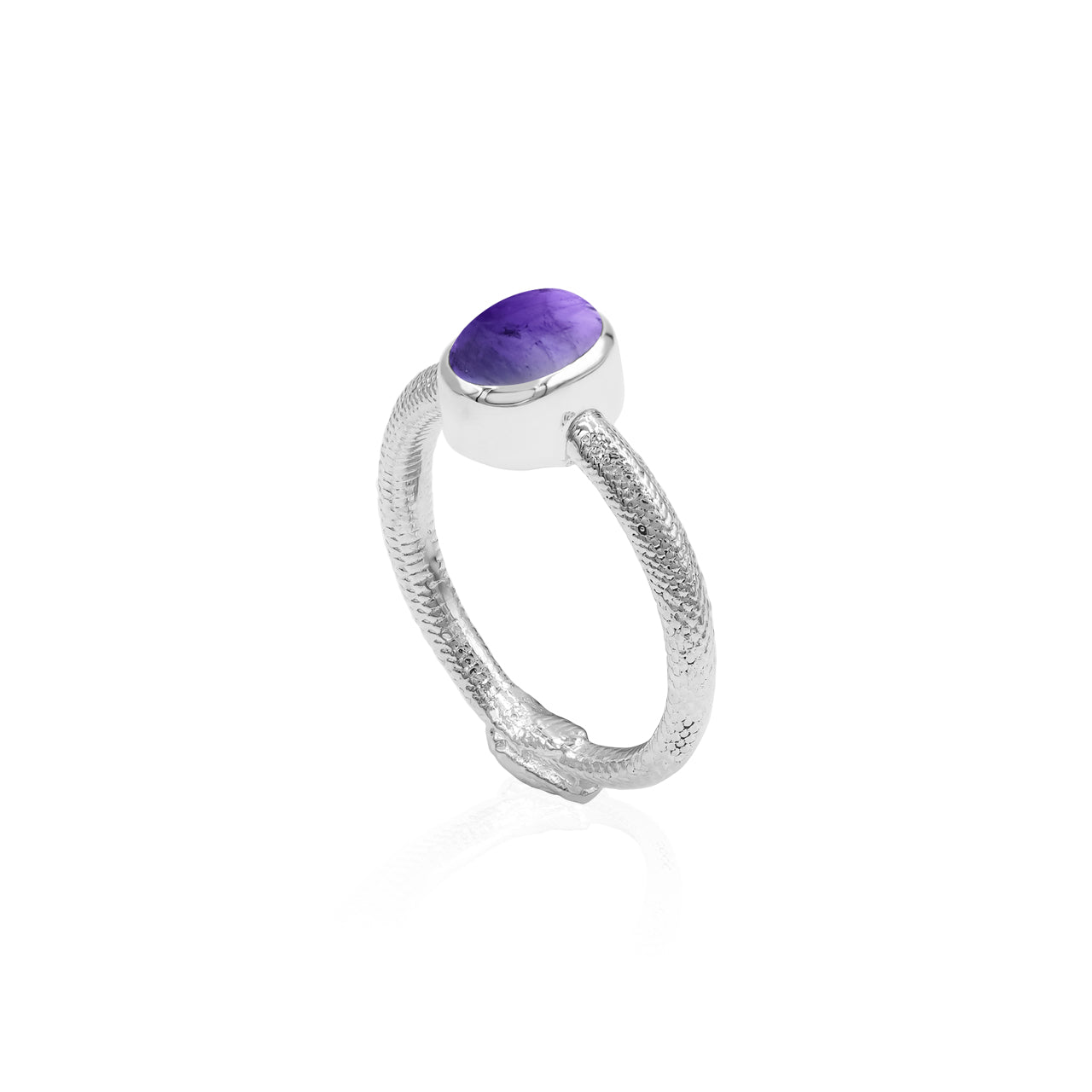 Starborn Ouroboros Ring with Gemstone Cabochon in Sterling Silver