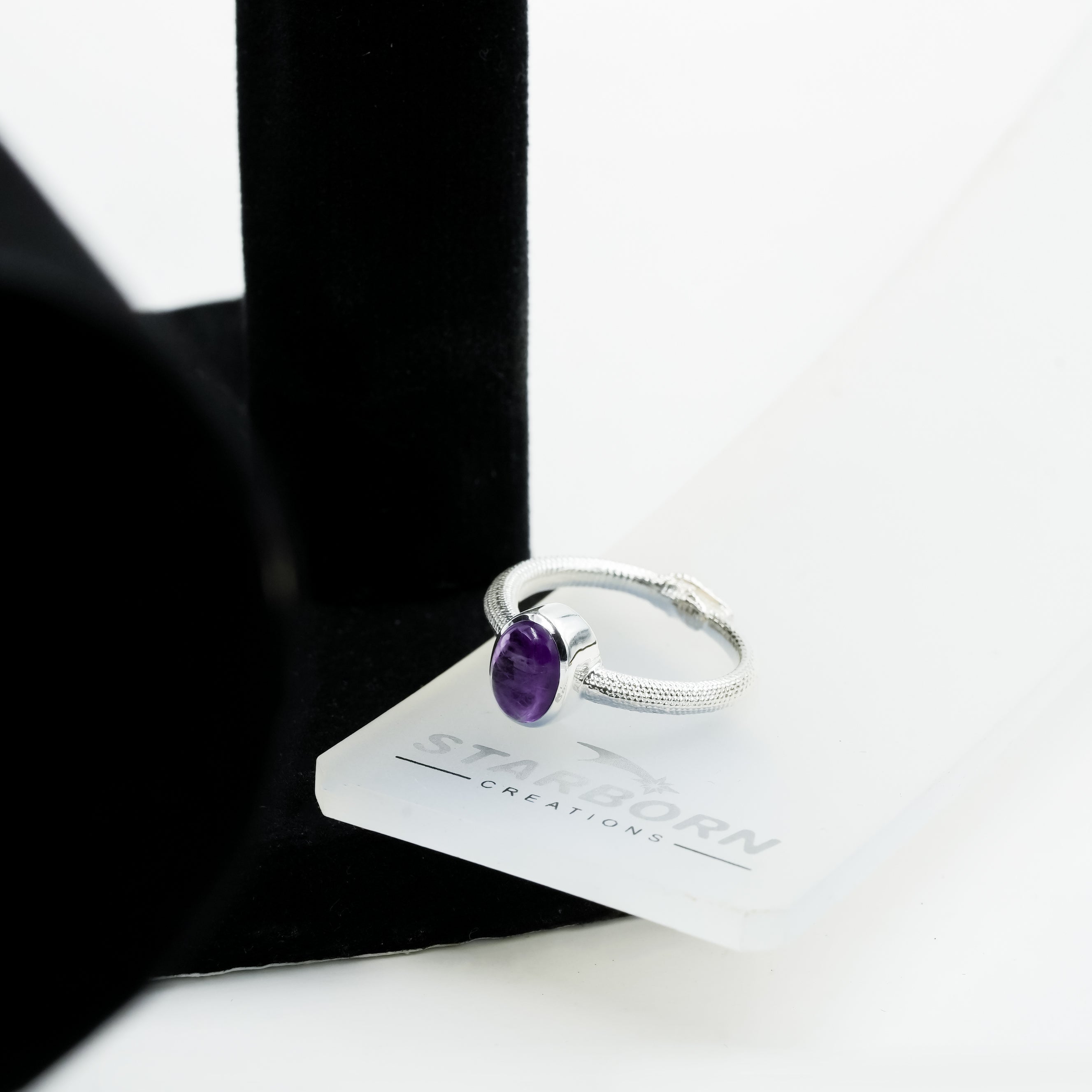 Starborn Ouroboros Ring with Amethyst Oval Cabochon in Sterling Silver