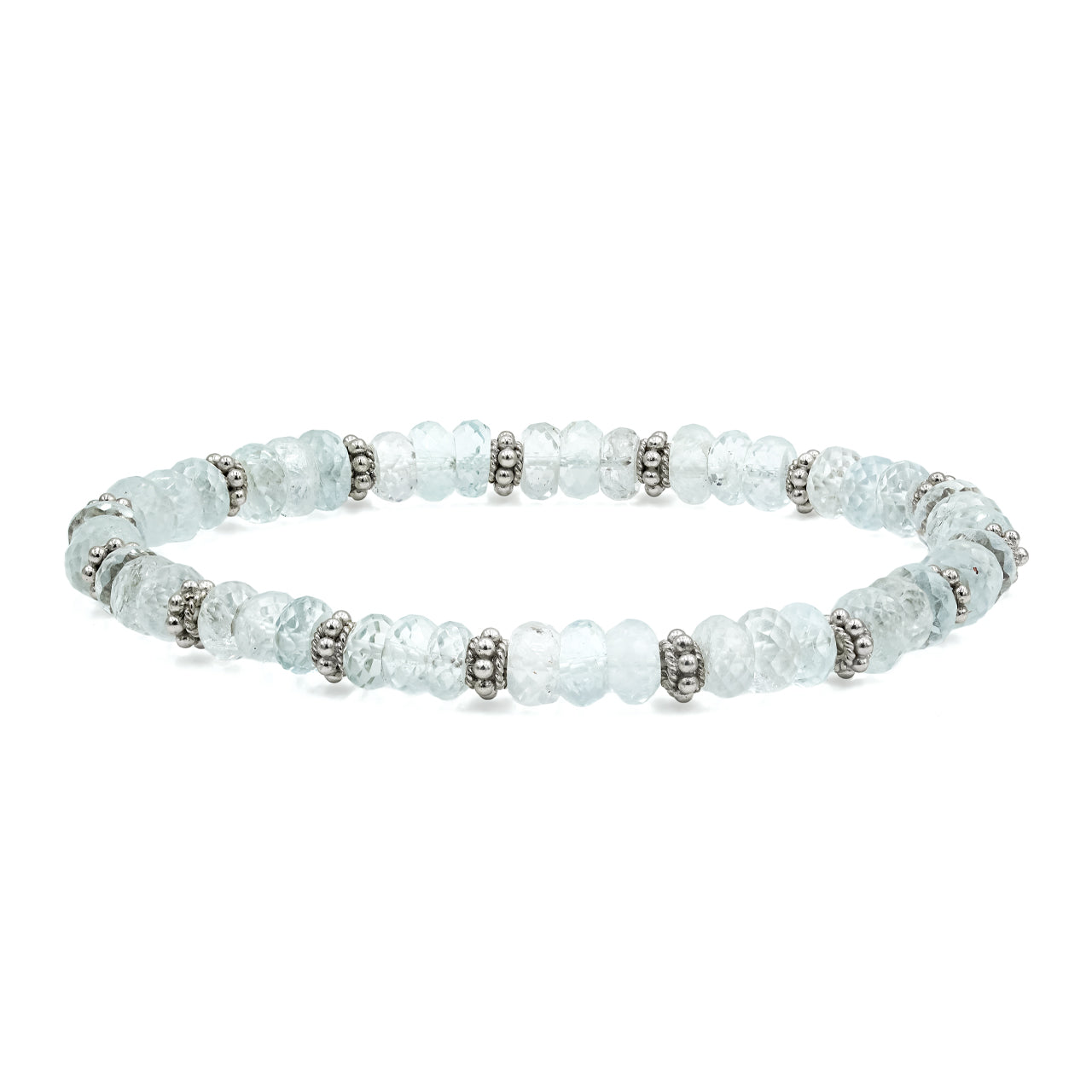 Starborn Aquamarine Rondelle Faceted Beaded Bracelet with Silver Accent Beads