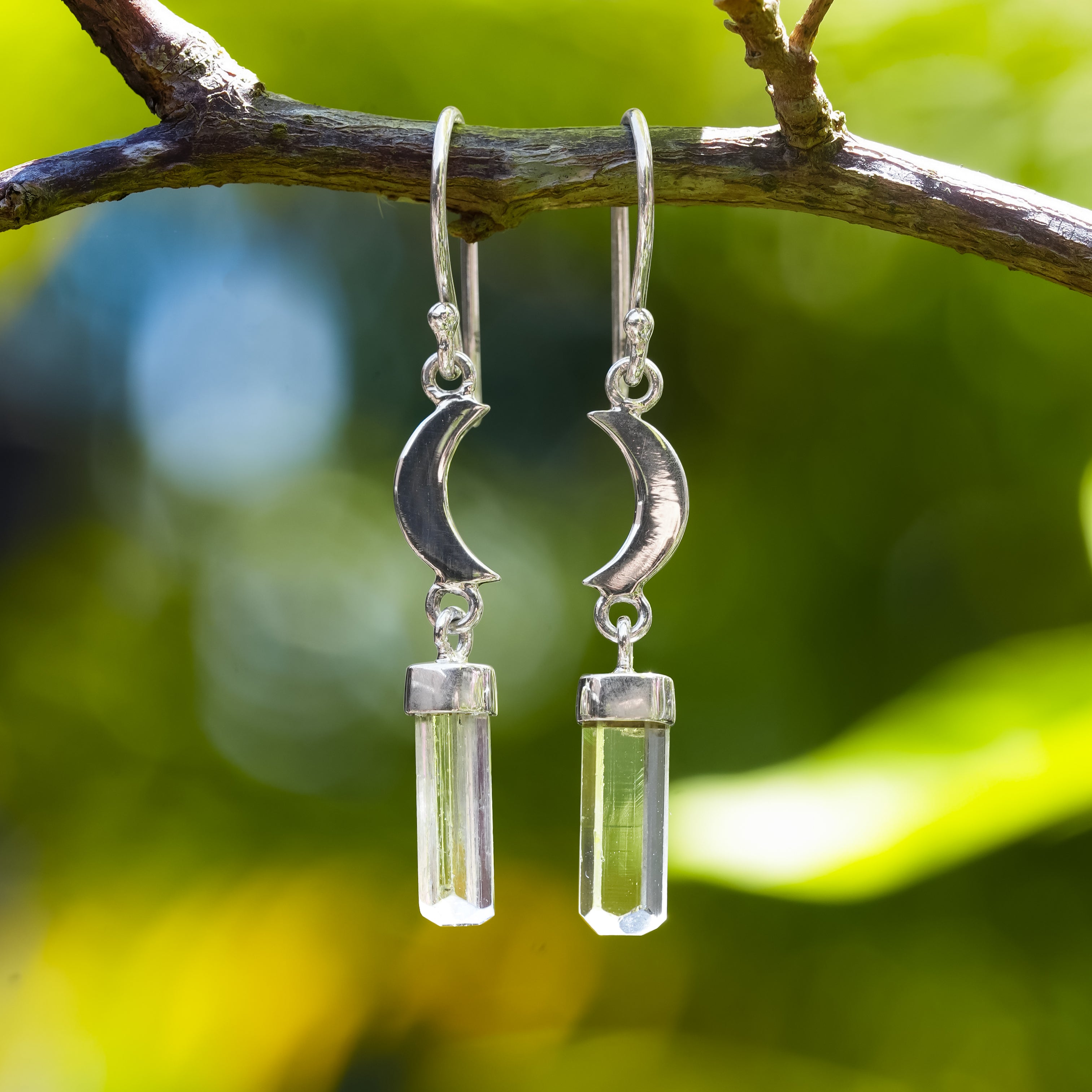 Starborn Aquamarine Crystal Dangle Earrings in Sterling Silver