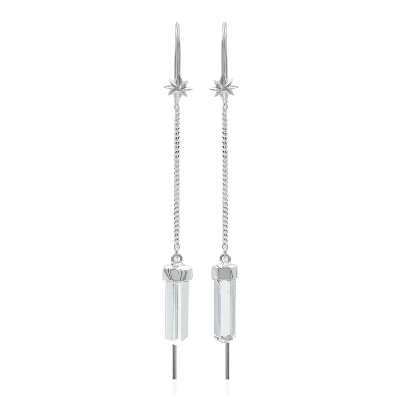 Starborn Aquamarine Crystal Threader Earring with Star Accents in Sterling Silver