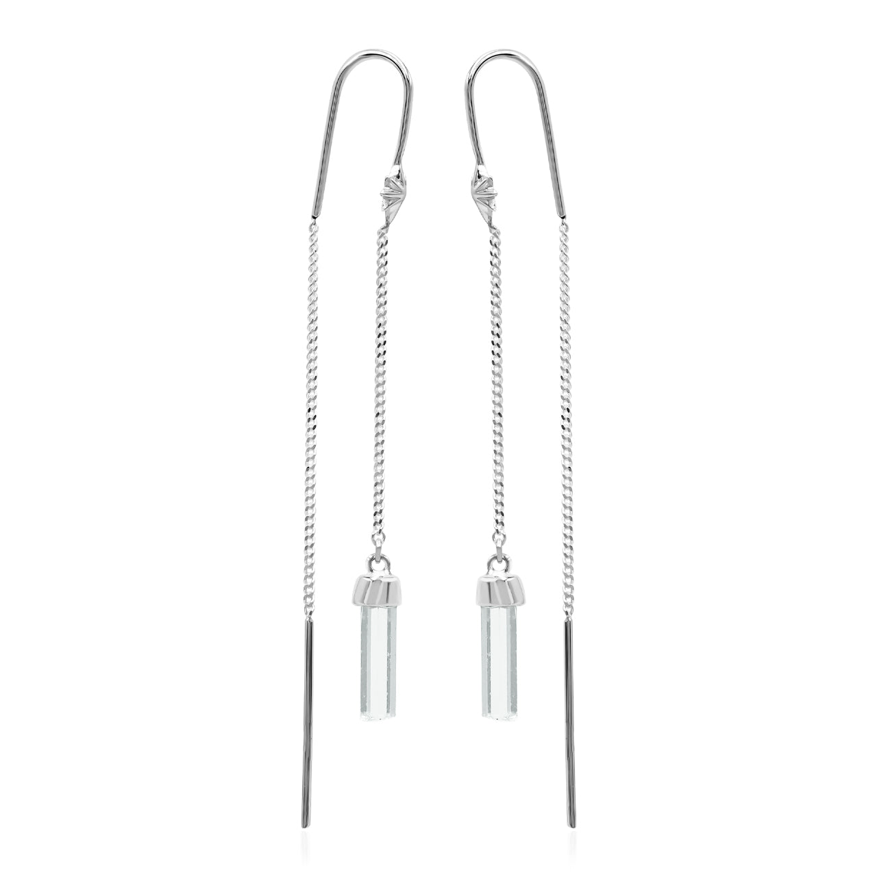 Starborn Aquamarine Crystal Threader Earring with Star Accents in Sterling Silver