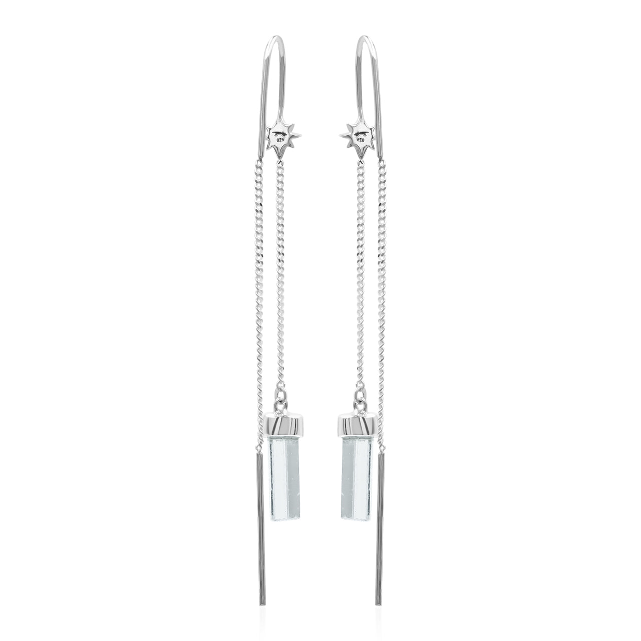 Starborn Aquamarine Crystal Threader Earring with Star Accents in Sterling Silver