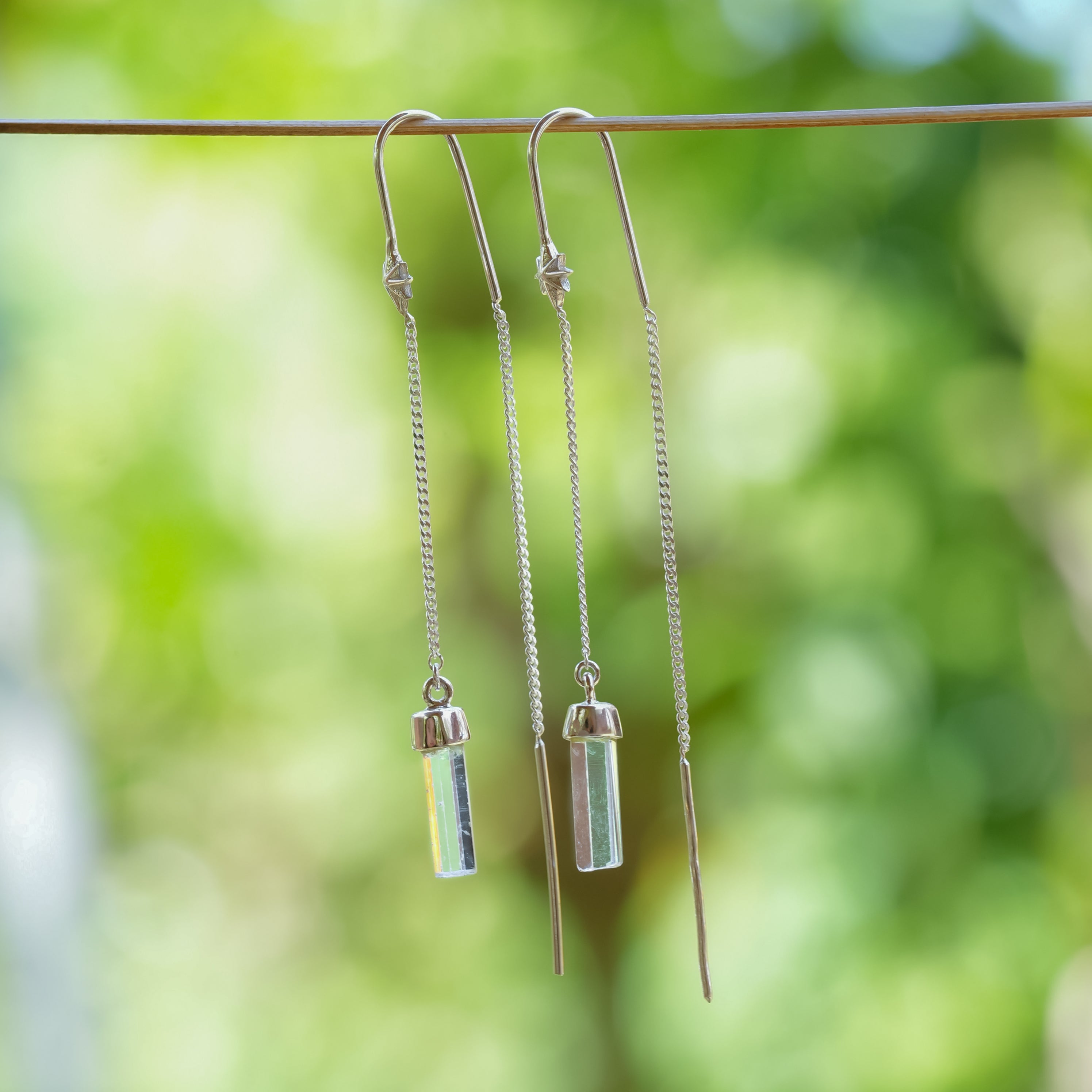 Starborn Aquamarine Crystal Threader Earring with Star Accents in Sterling Silver