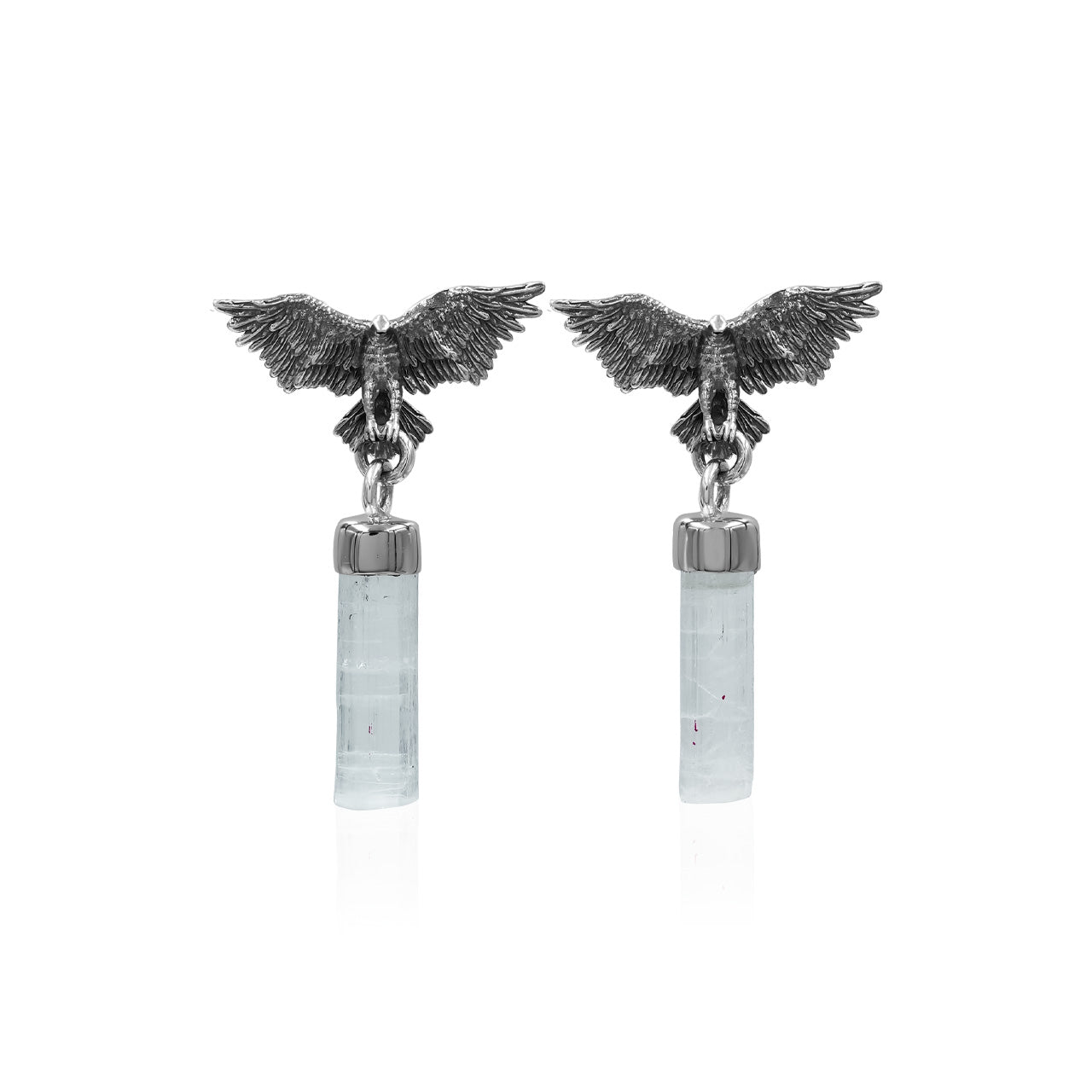 Starborn Aquamarine Crystal in Sterling Silver Eagle Earrings