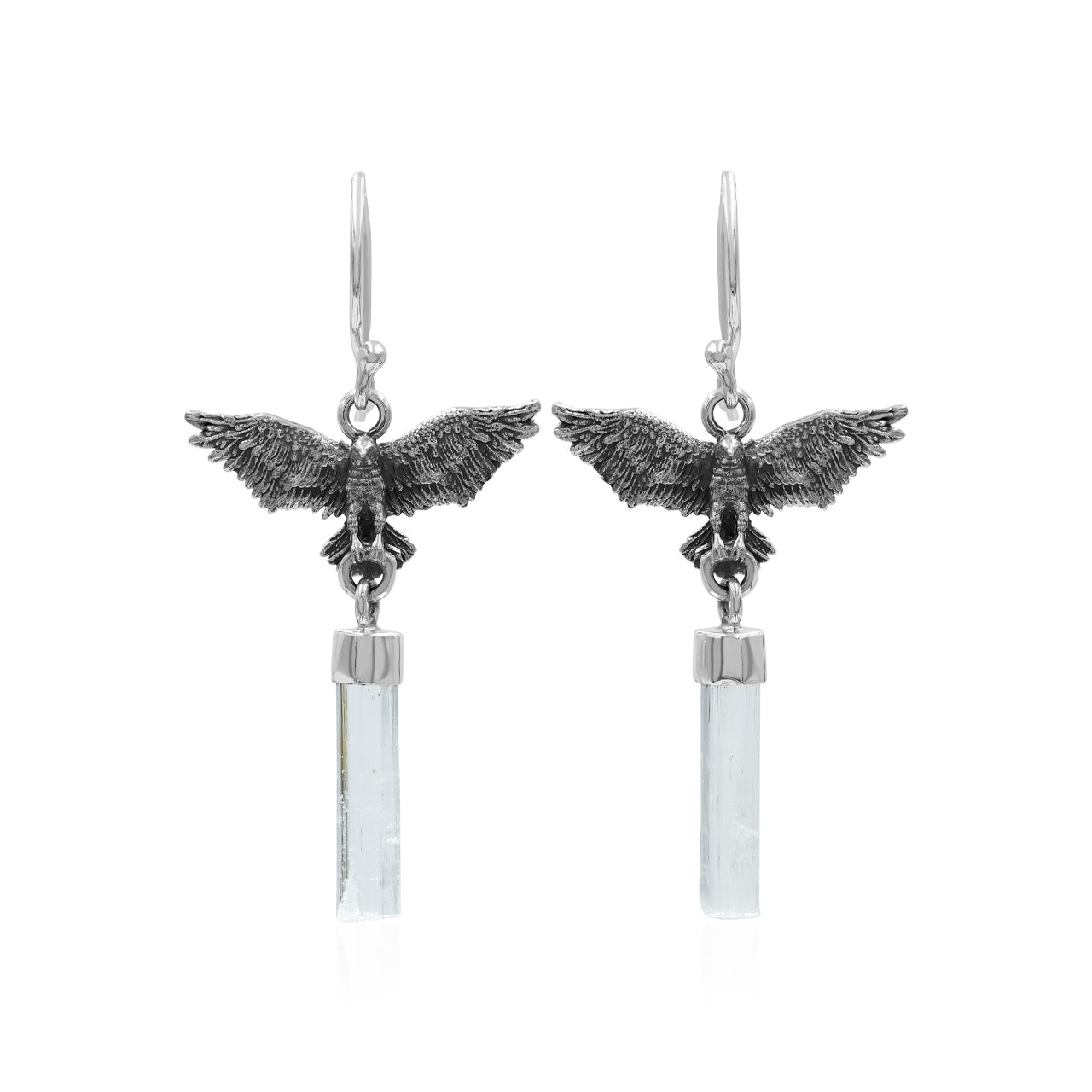 Starborn Aquamarine Crystal in Sterling Silver Eagle Earrings