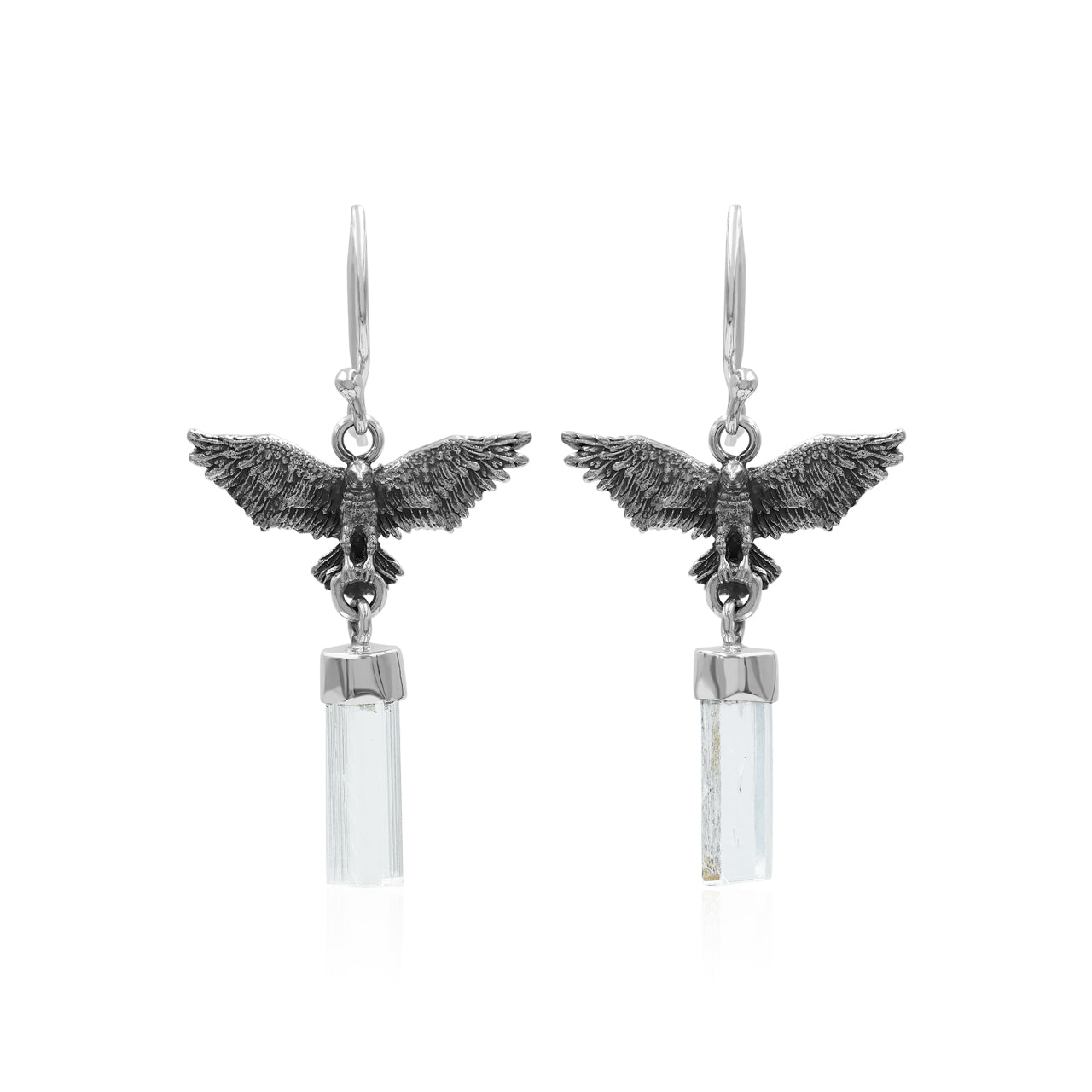Starborn Aquamarine Crystal in Sterling Silver Eagle Earrings