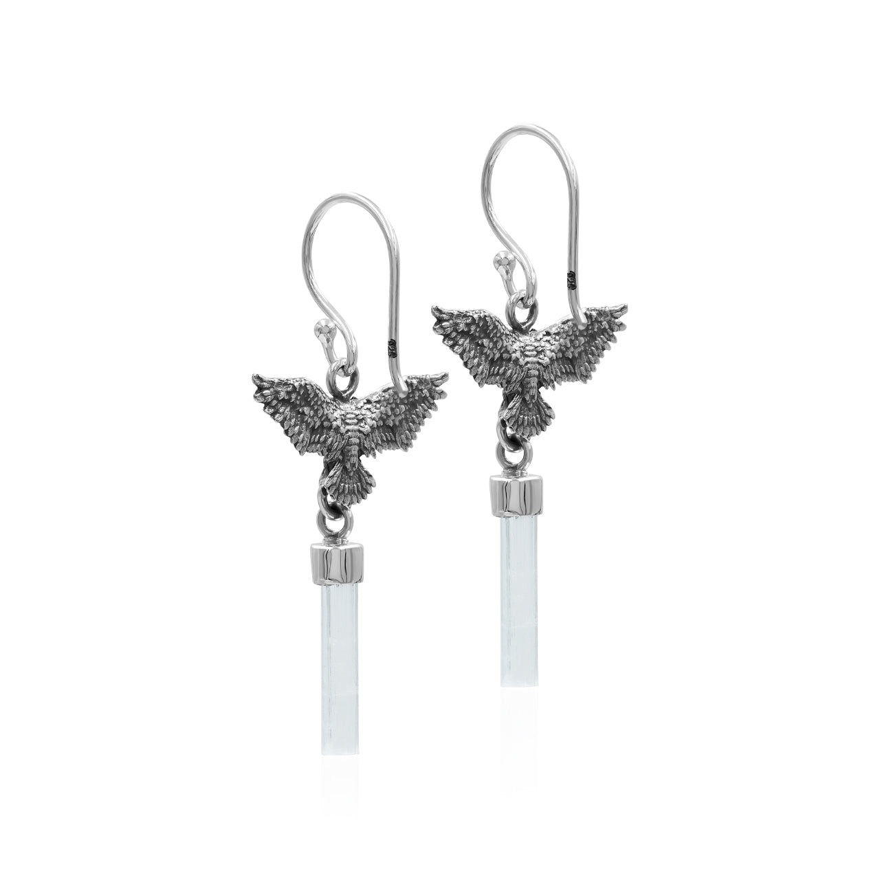 Starborn Aquamarine Crystal in Sterling Silver Eagle Earrings