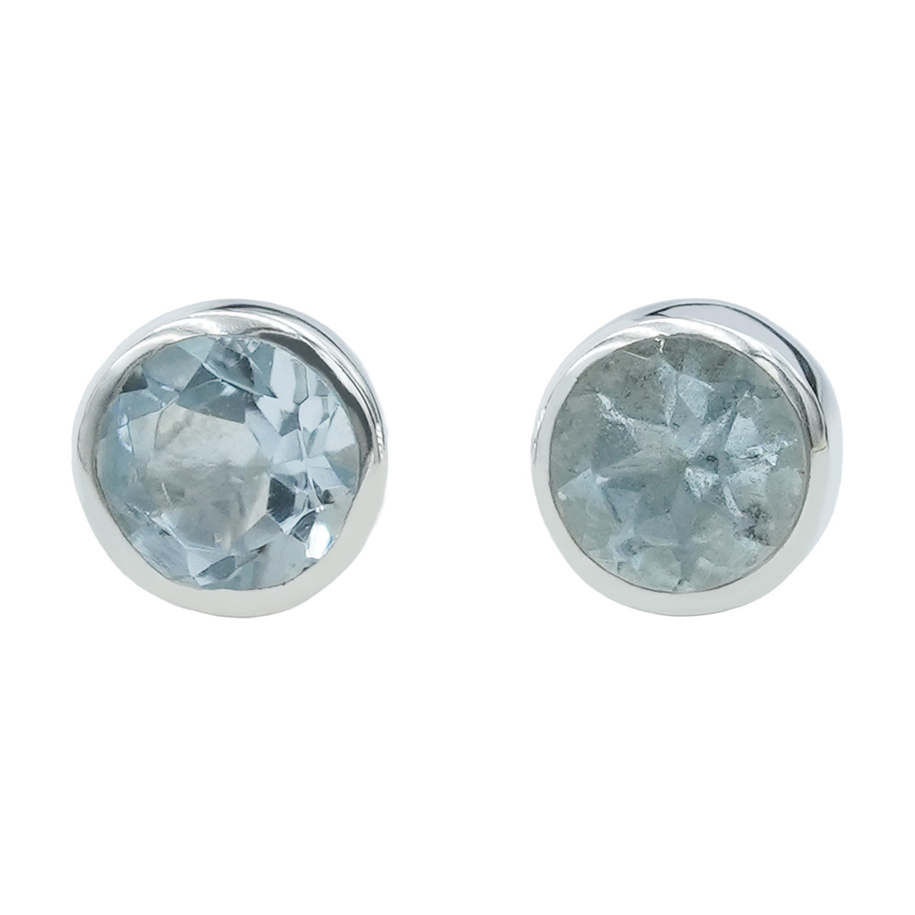 Starborn Aquamarine Faceted Round 4mm Bezel Style Post Earrings in Sterling Silver