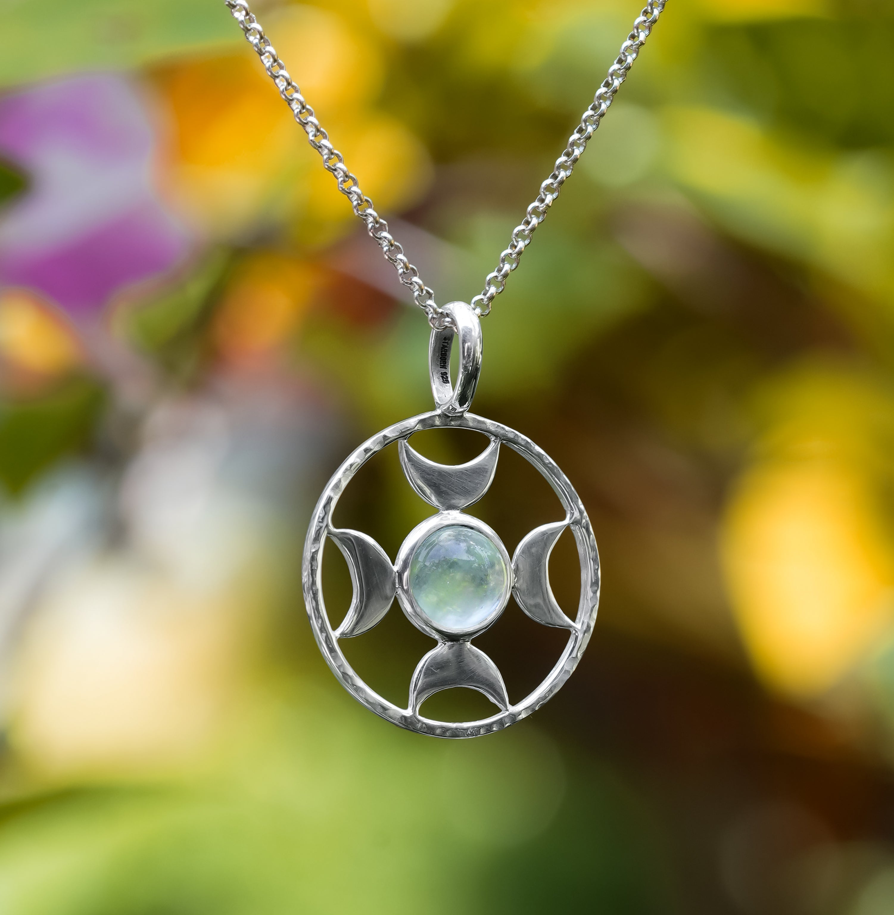Starborn Aquamarine Sphere Directional Crescent Moon Pendant in Sterling Silver