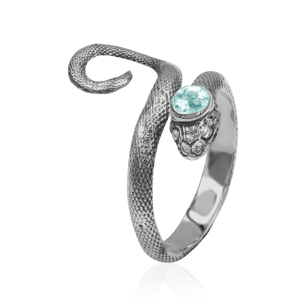 Starborn – Spiralförmiger Schlangenring mit facettiertem Aquamarin in Sterlingsilber