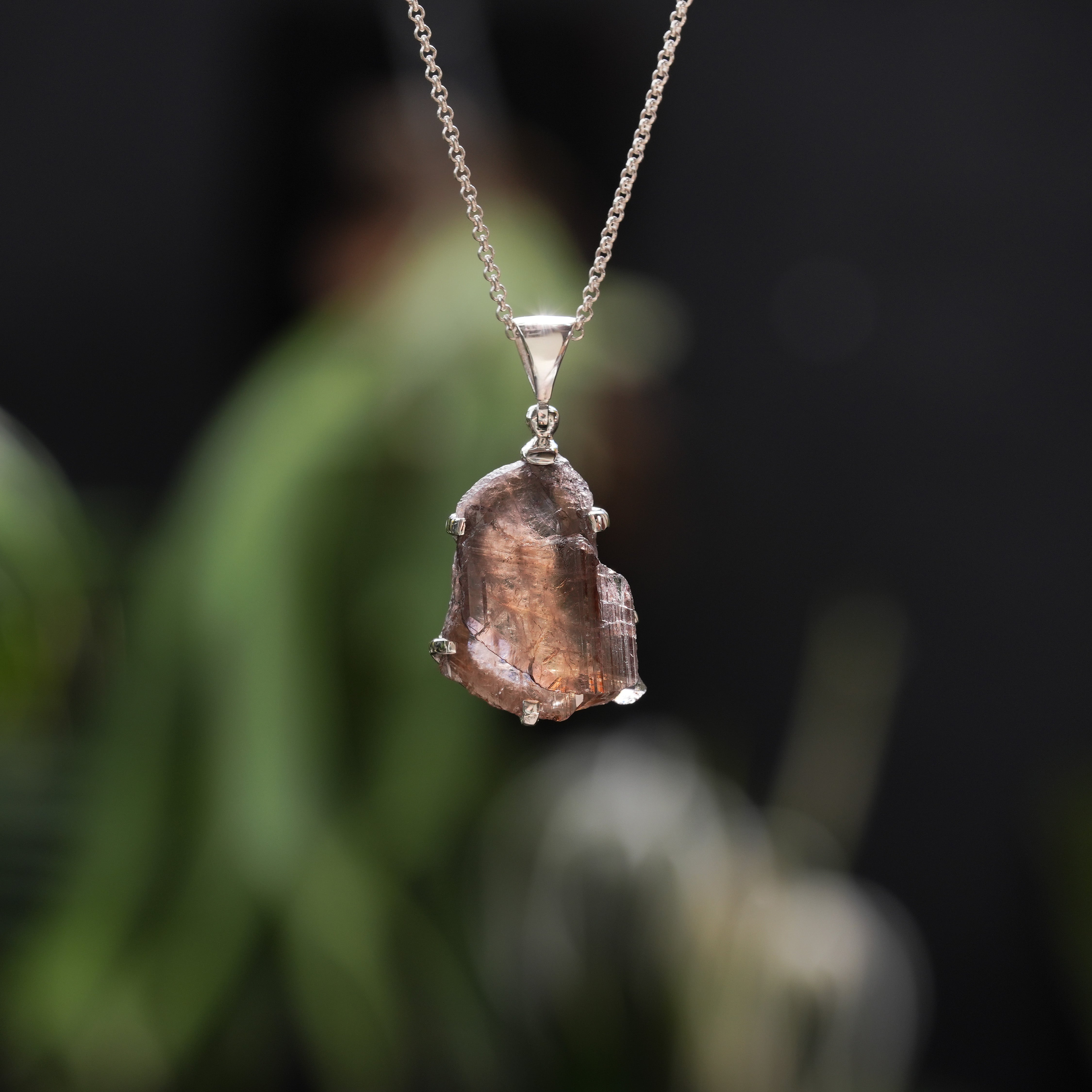 Starborn Axinite Prongset Pendant in Fine Sterling Silver