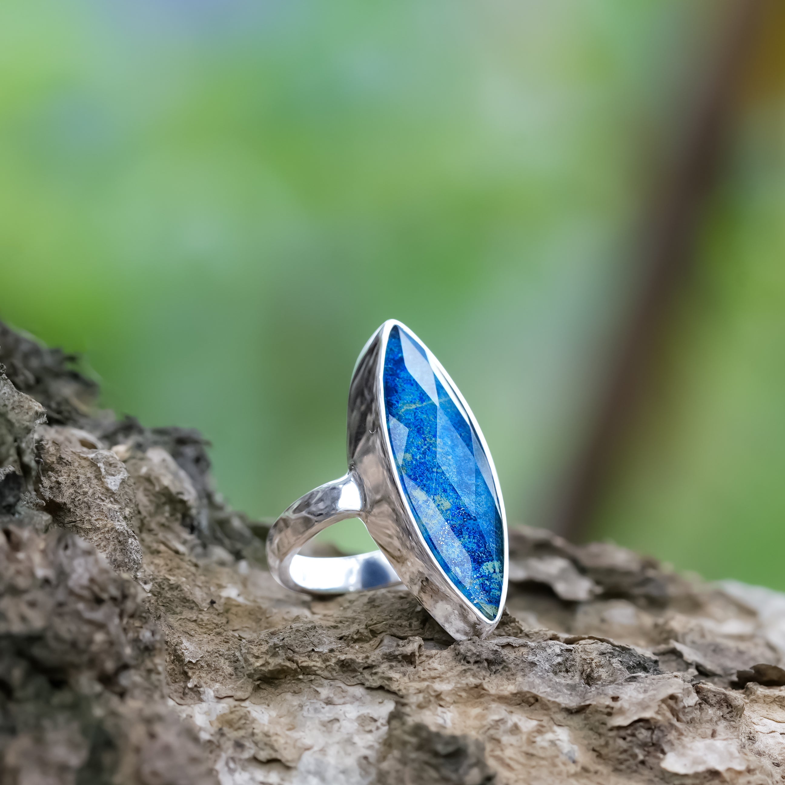 Starborn Azurite Malachite Marquise Ring in Sterling Silver