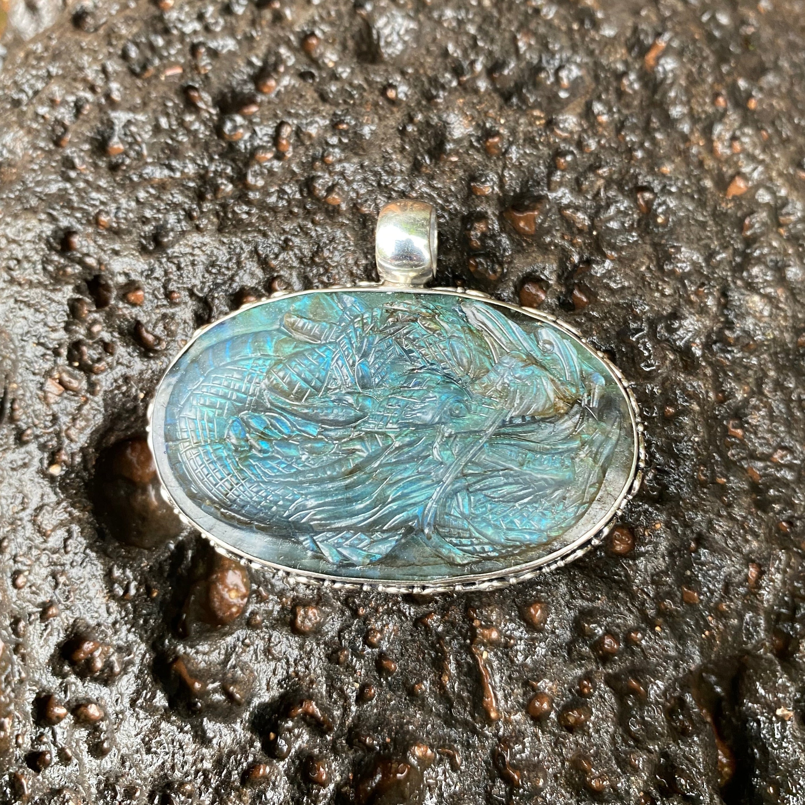 Starborn Labradorite Dragon Pendant in Sterling Silver
