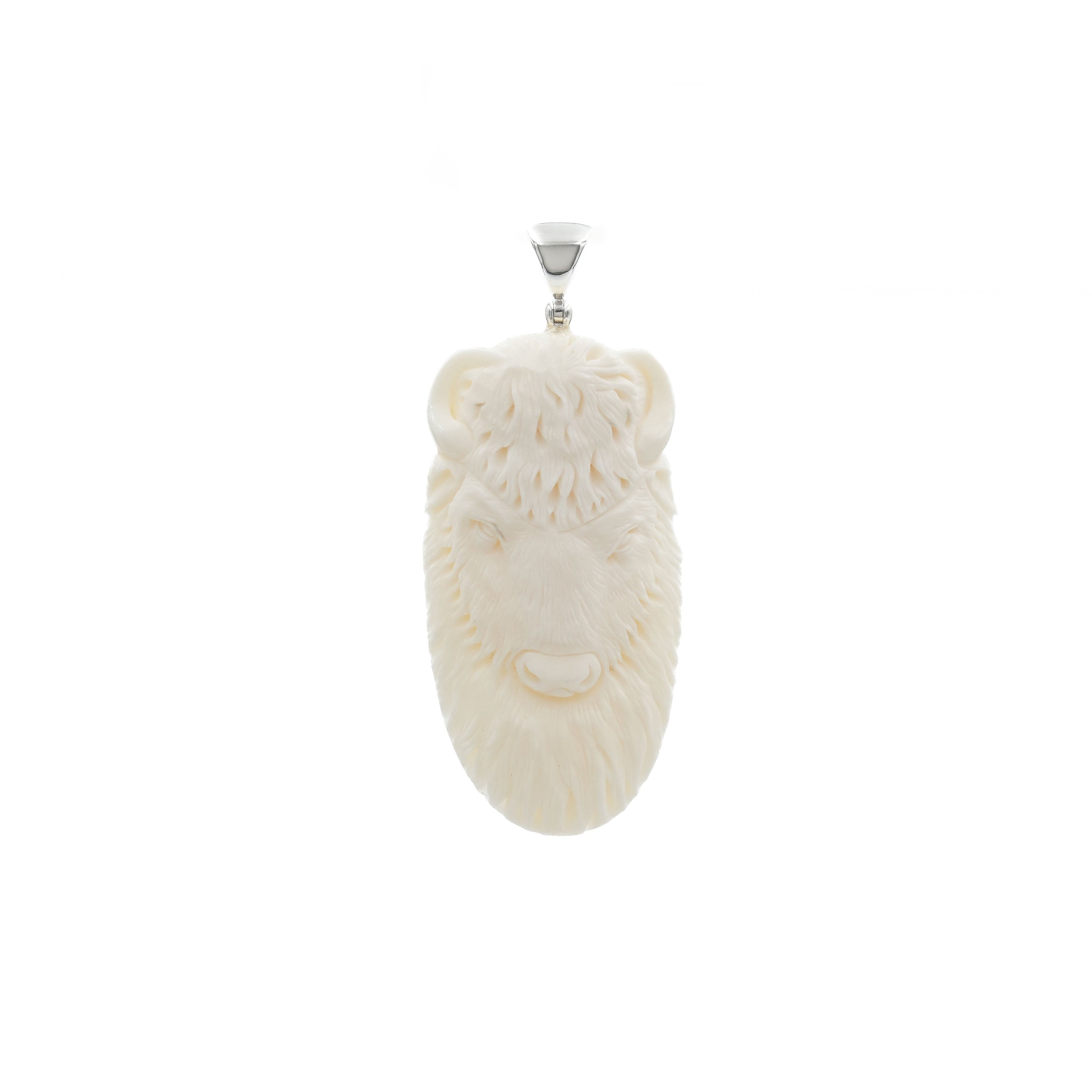 Starborn Carved Buffalo Bone Pendant Bison Head in Sterling Silver