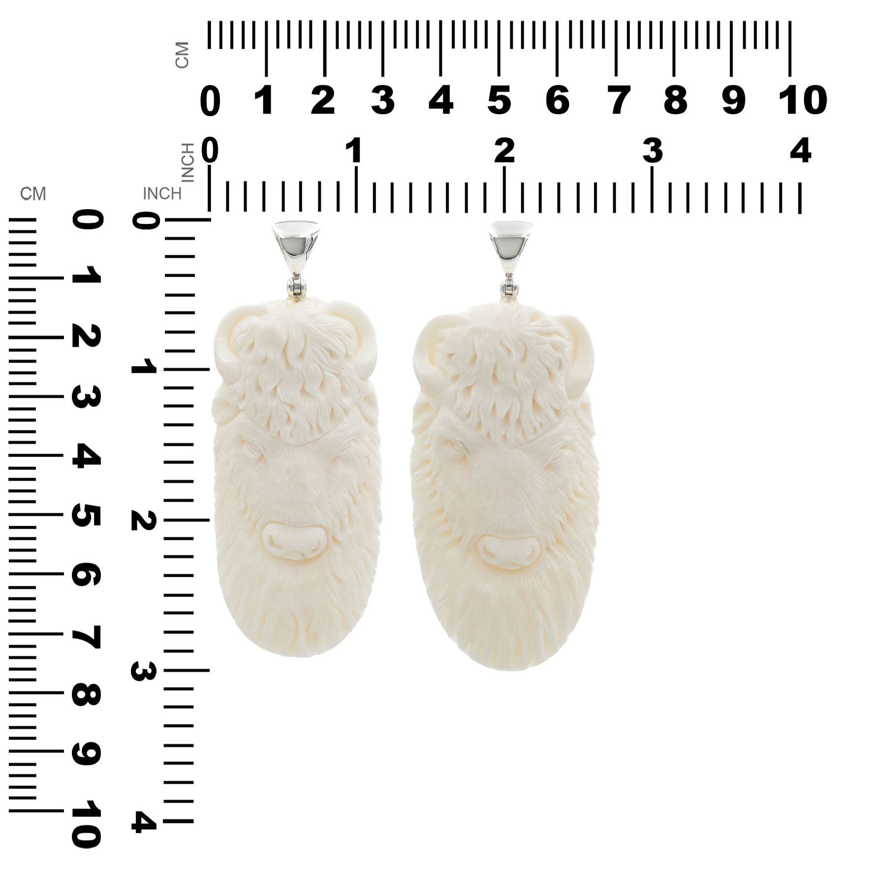 Starborn Carved Buffalo Bone Pendant Bison Head in Sterling Silver