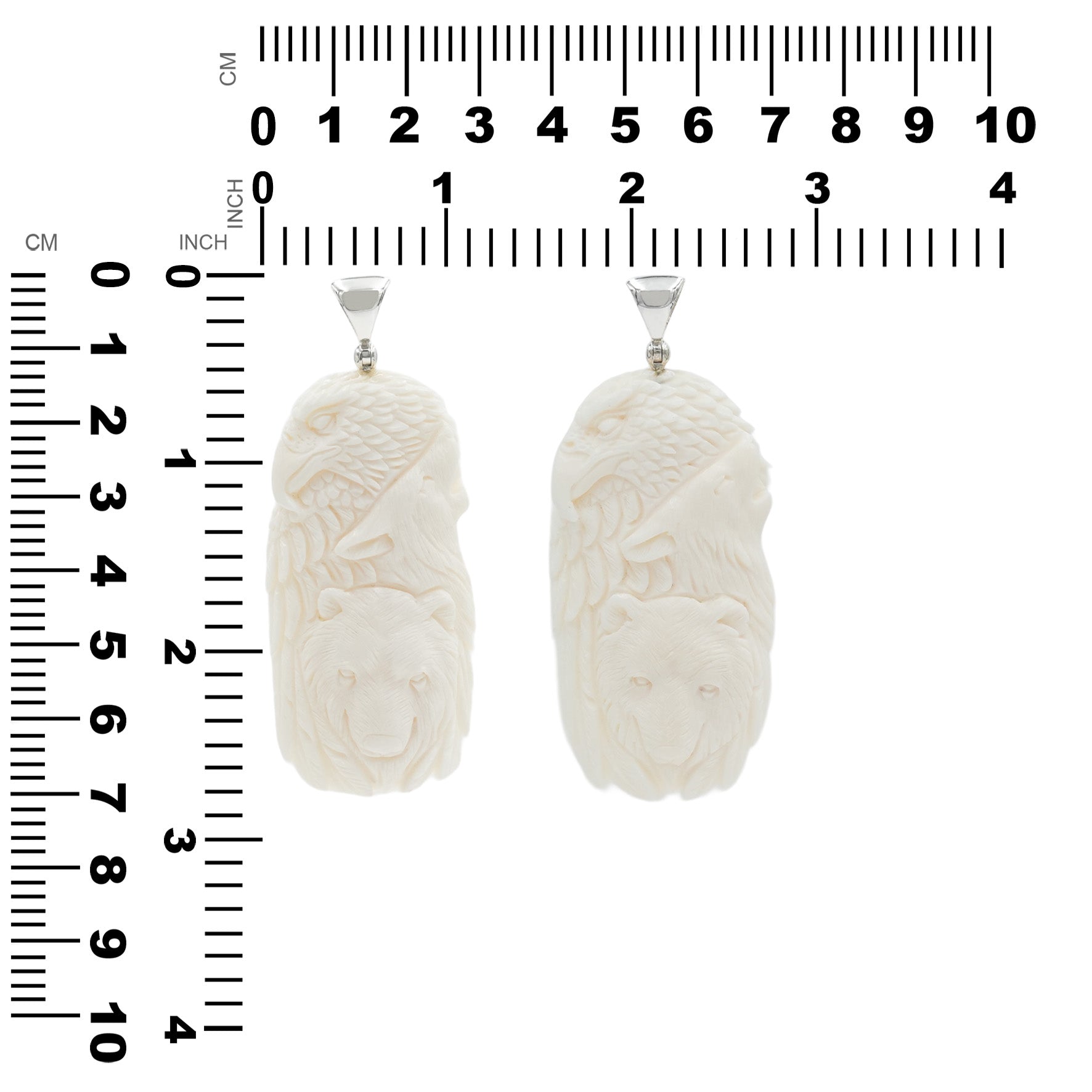 Starborn Carved Buffalo Bone Pendant with Bear, Wolf, & Eagle in Sterling Silver