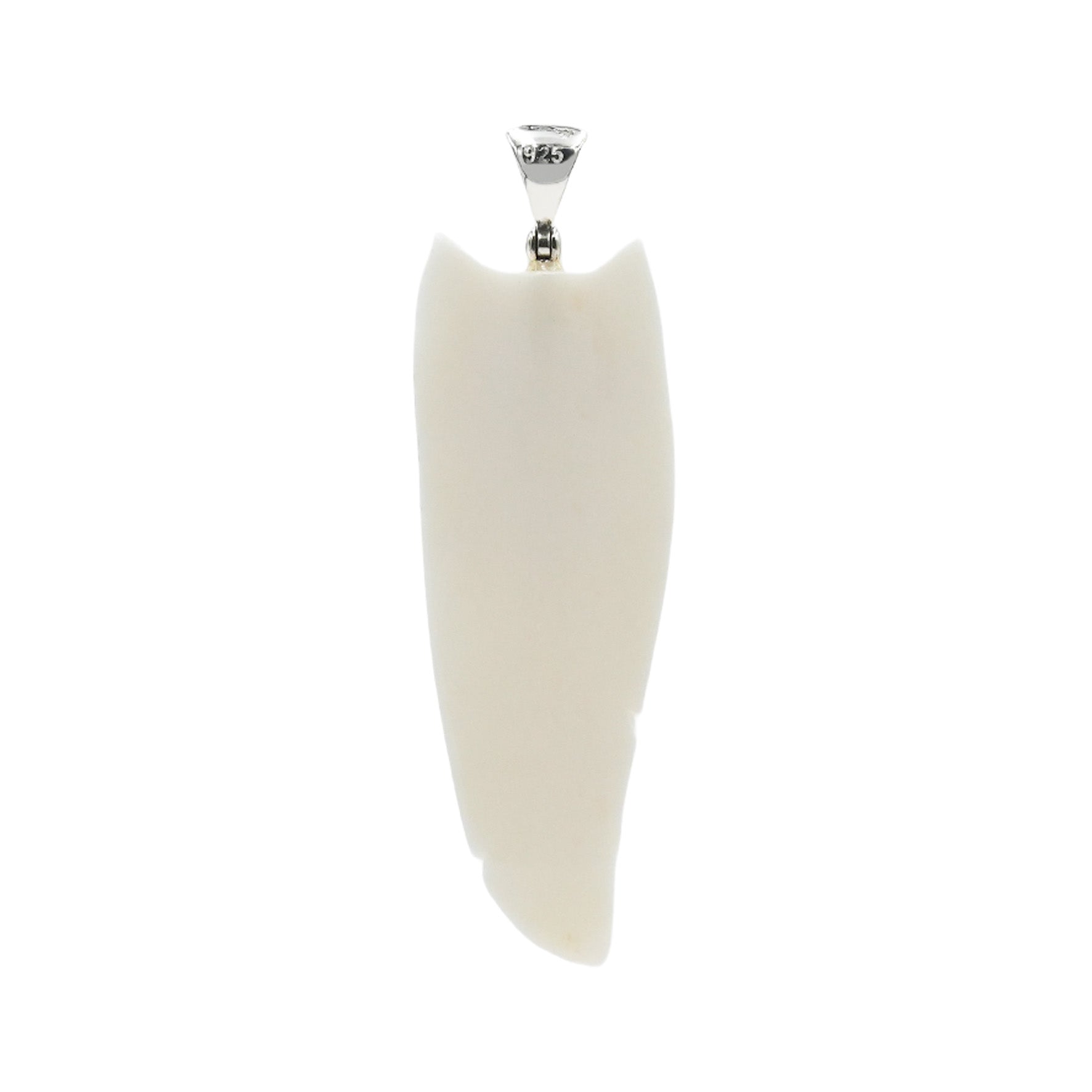 Starborn Carved Buffalo Bone Pendant Wolf Head & Feather in Sterling Silver