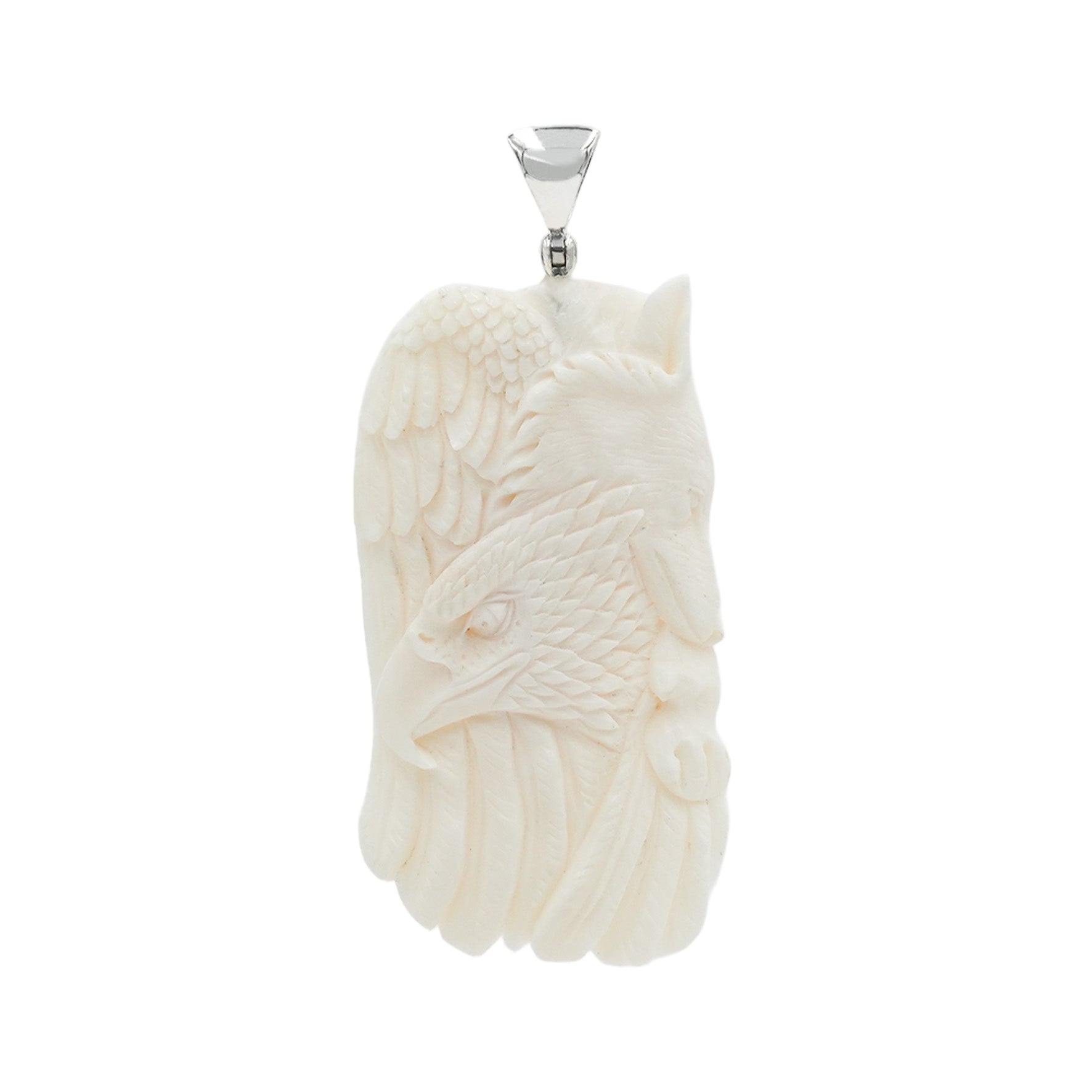 Starborn Carved Buffalo Bone Pendant Wolf & Eagle in Sterling Silver