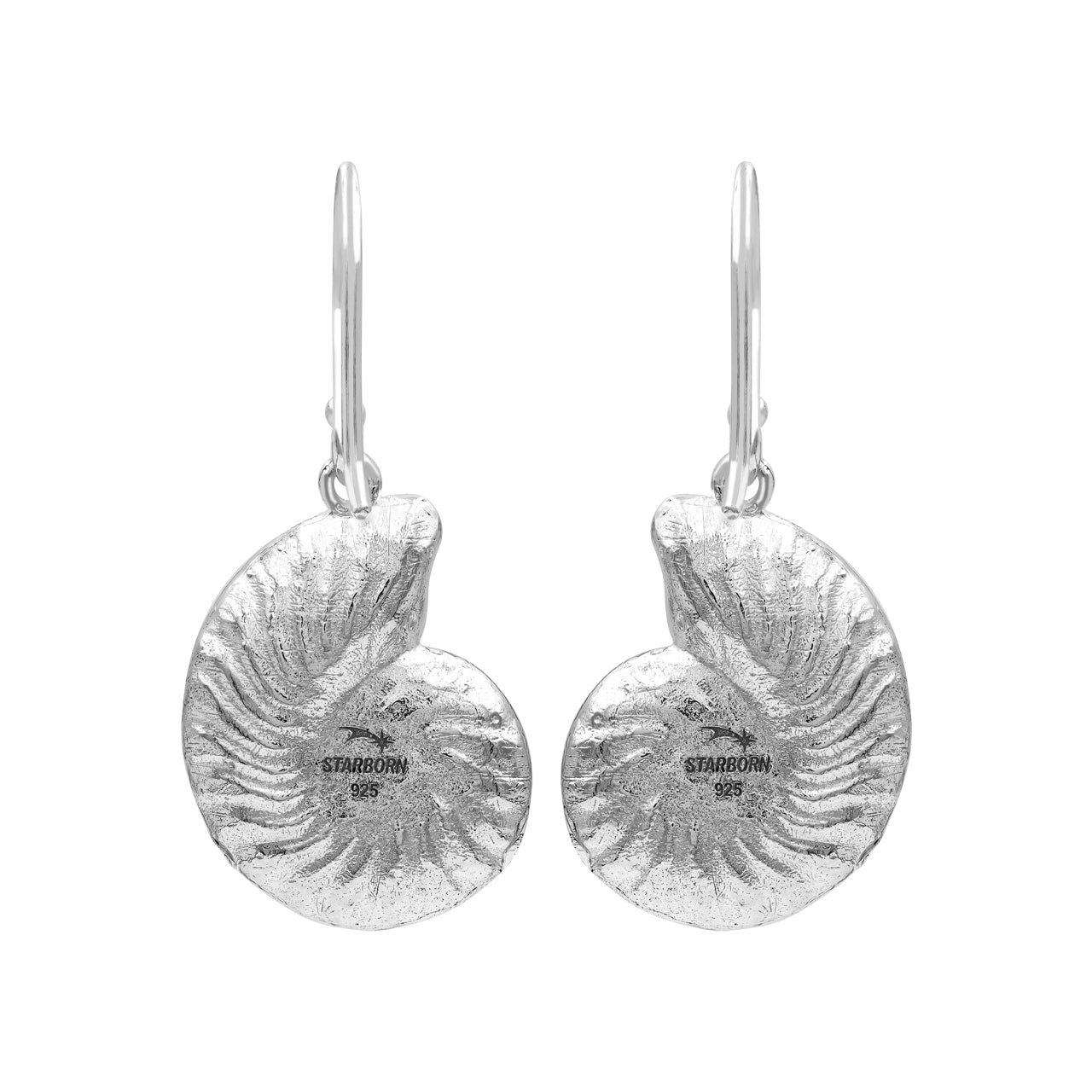 Starborn Nautilus Ammonite with Blue Ice Glacierite Inlay Earring in Sterling Silver - Large