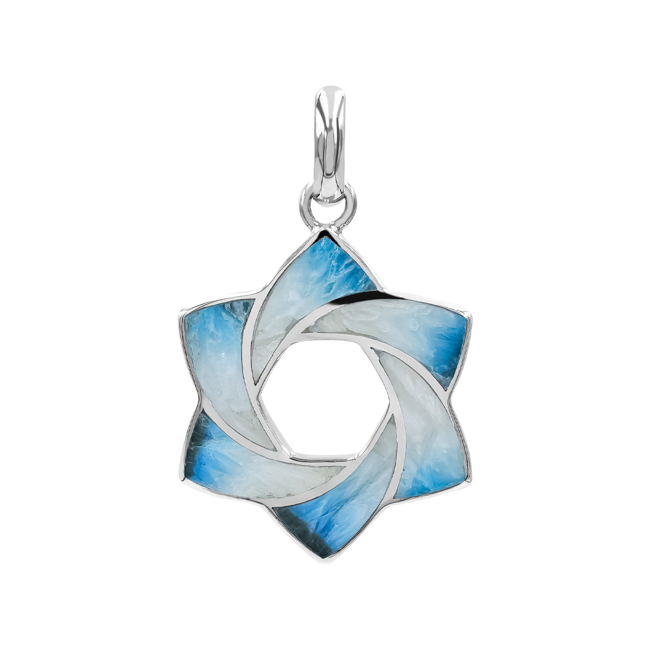 Colgante con forma de estrella de seis puntas y esfera de piedras preciosas en plata de ley