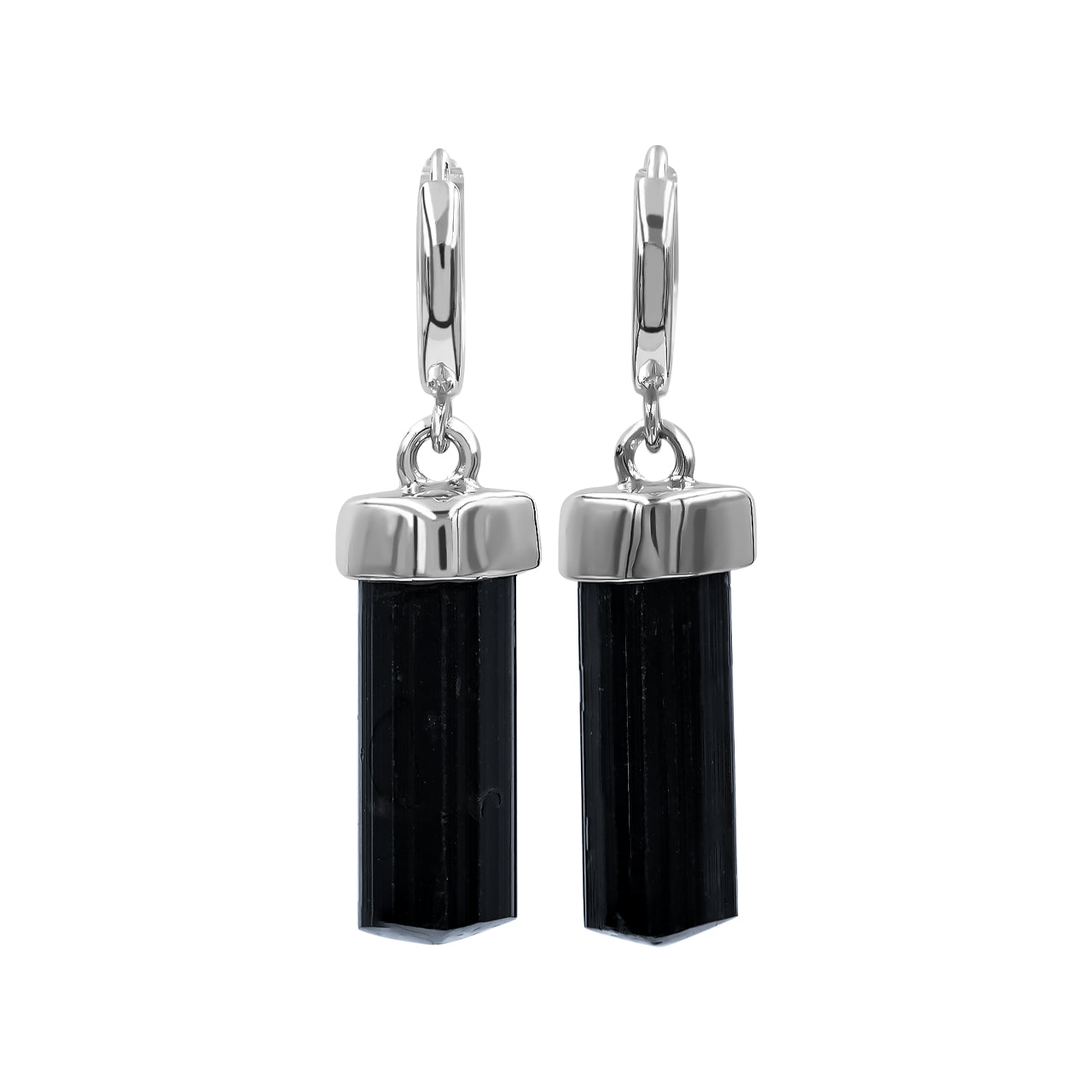 Pendientes de aro pequeños de 7,5 mm con cristal de turmalina negra natural Starborn en plata de ley - Pequeños
