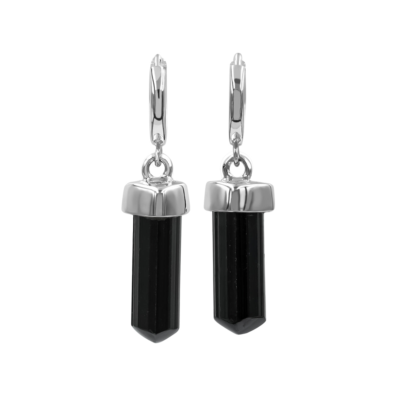 Pendientes de aro pequeños de 7,5 mm con cristal de turmalina negra natural Starborn en plata de ley - Pequeños