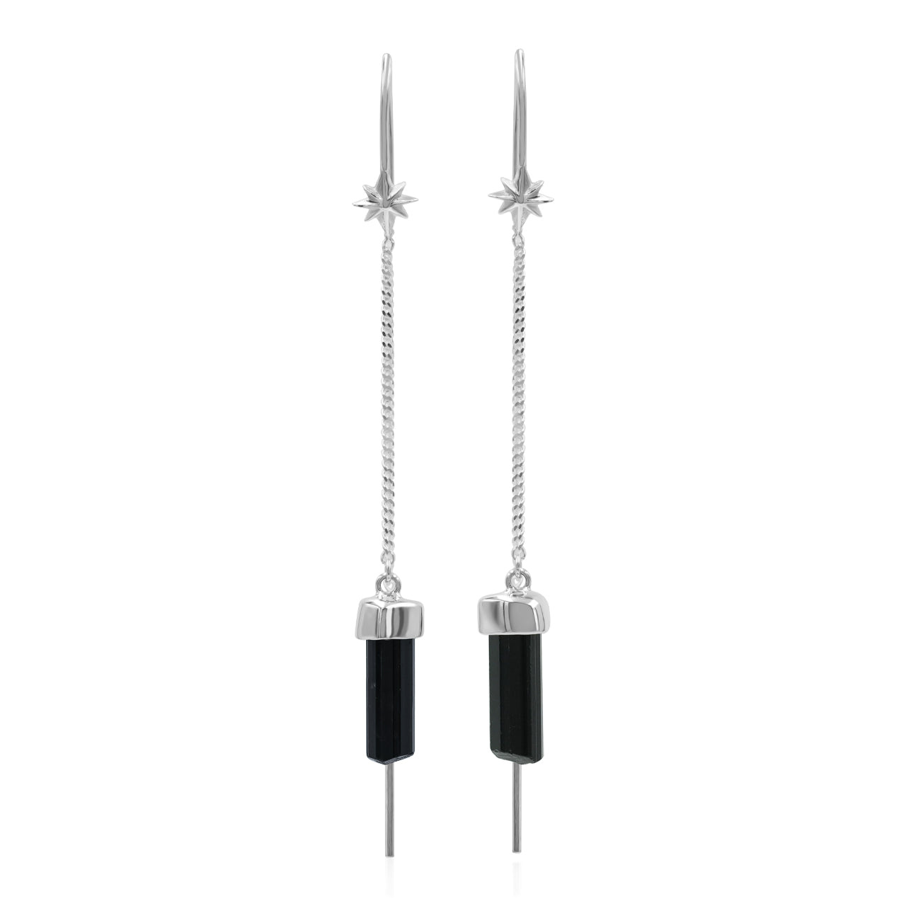 Starborn Tourmaline Crystal Threader Earring with Star Accent in Sterling Silver
