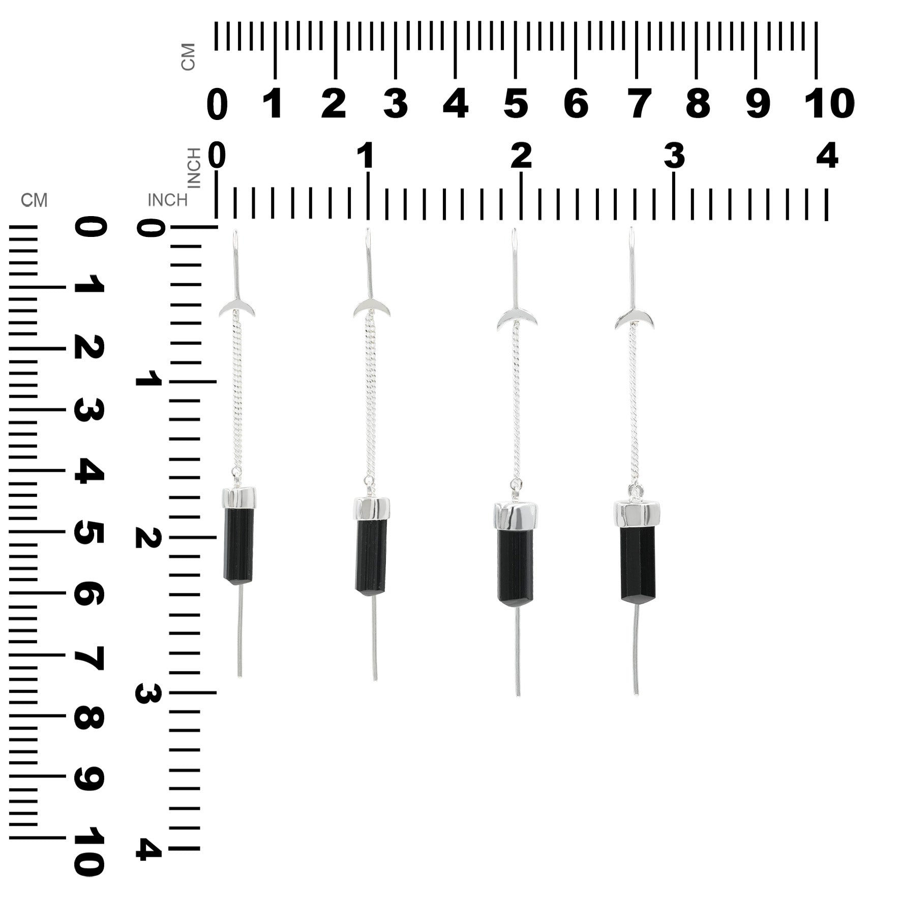 Starborn Tourmaline Crystal Threader Earrings with Crescent Moon Accents in Sterling Silver