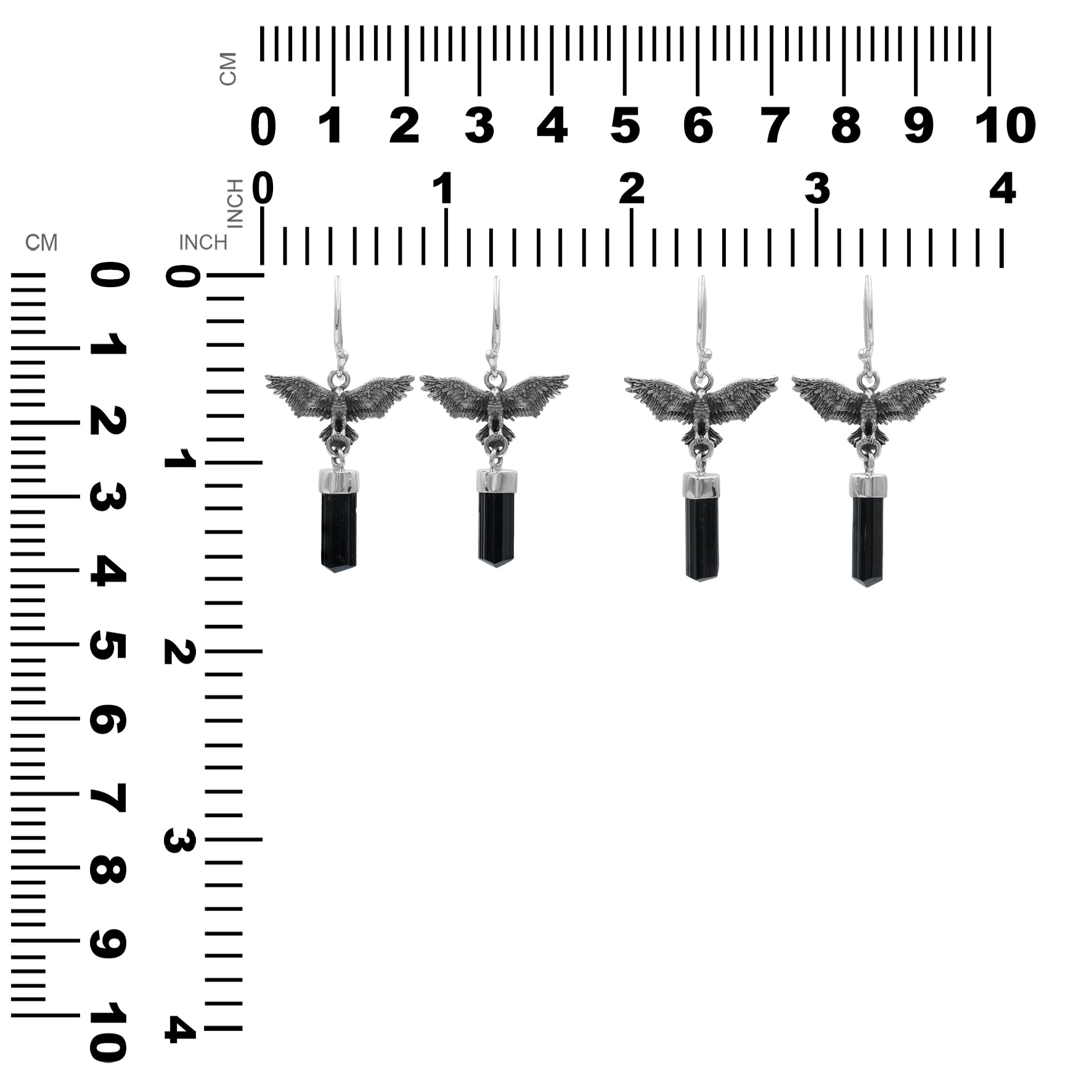 Starborn Black Tourmaline Crystal in Sterling Silver Eagle Earrings