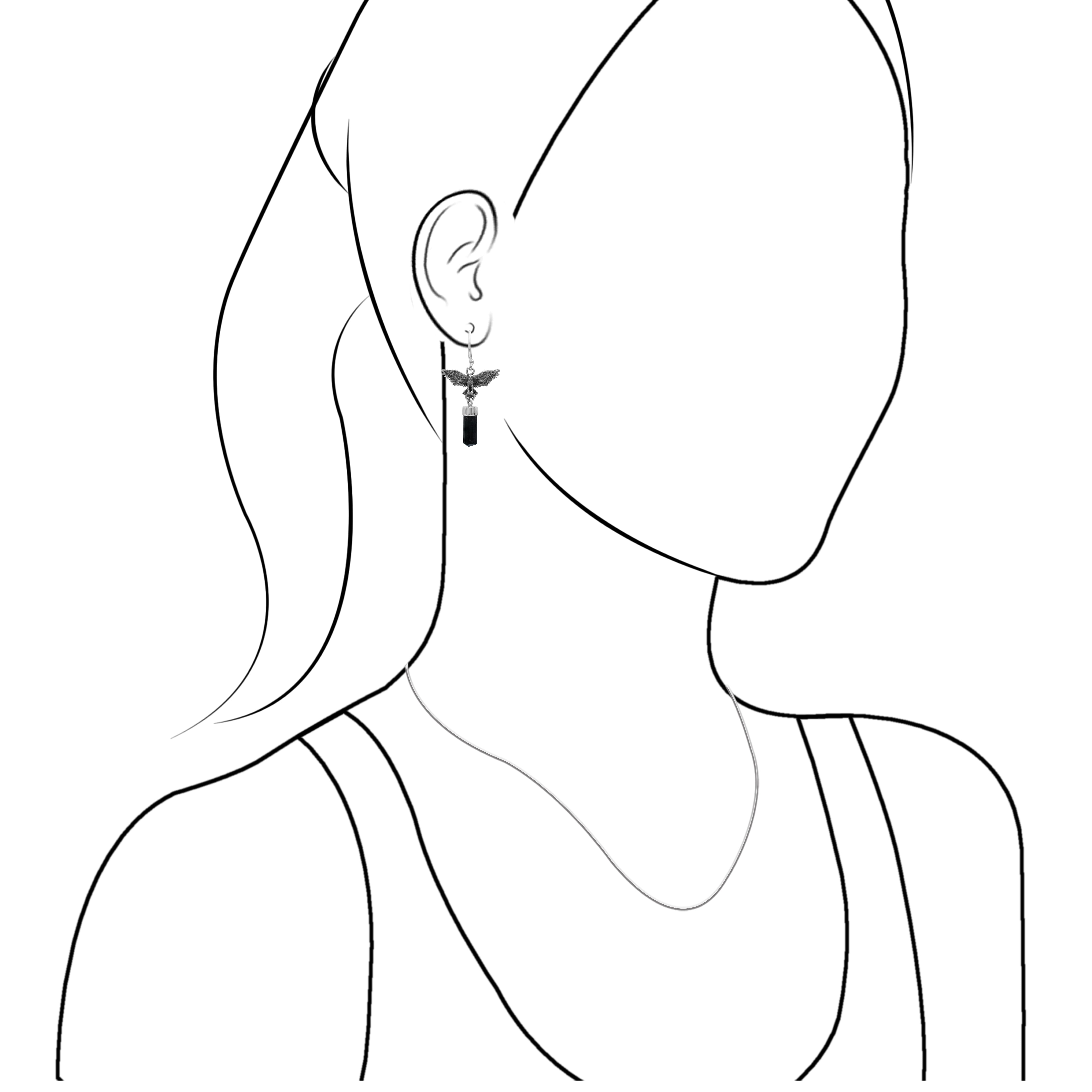 Starborn Black Tourmaline Crystal in Sterling Silver Eagle Earrings