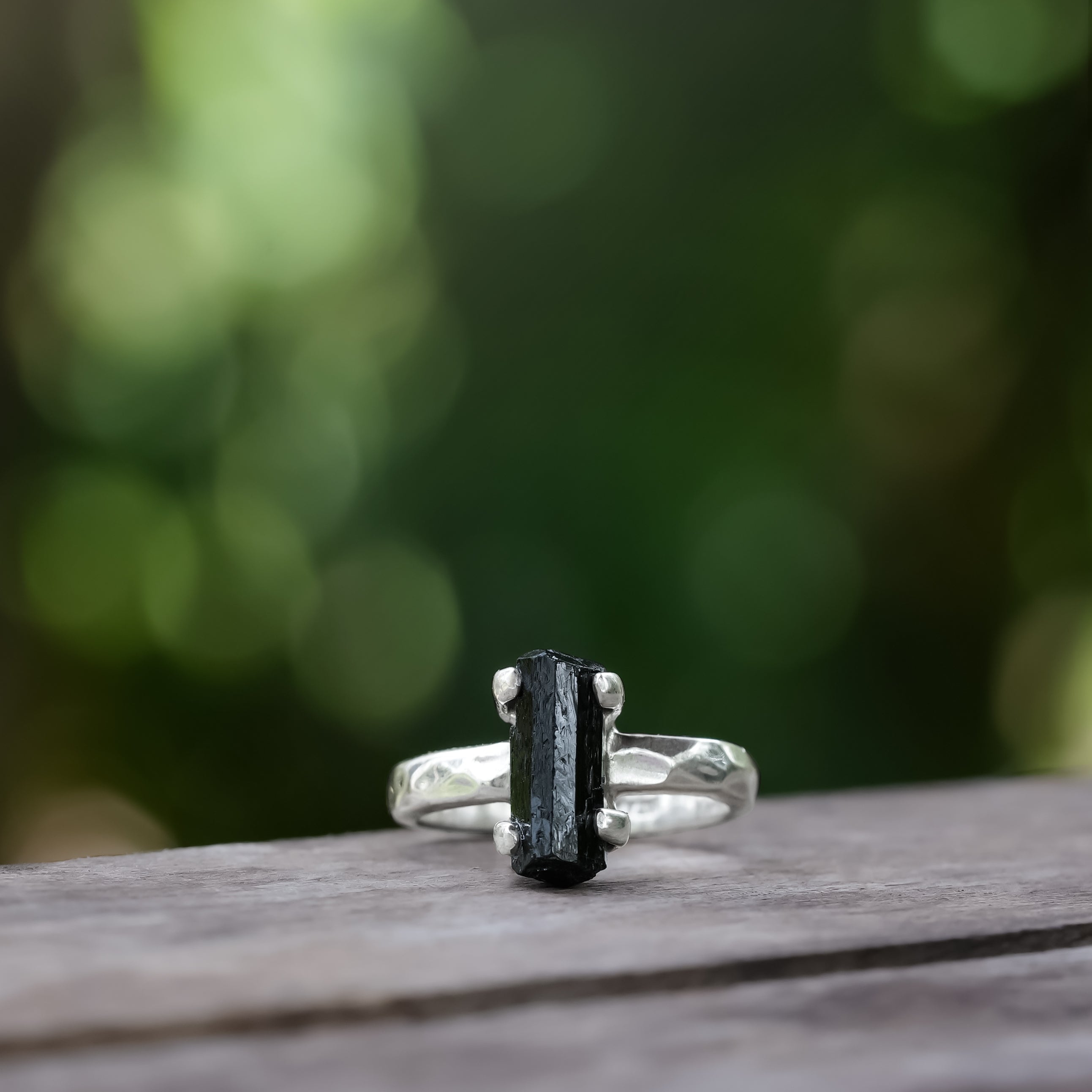 Starborn Black Tourmaline Crystal Ring in Sterling Silver