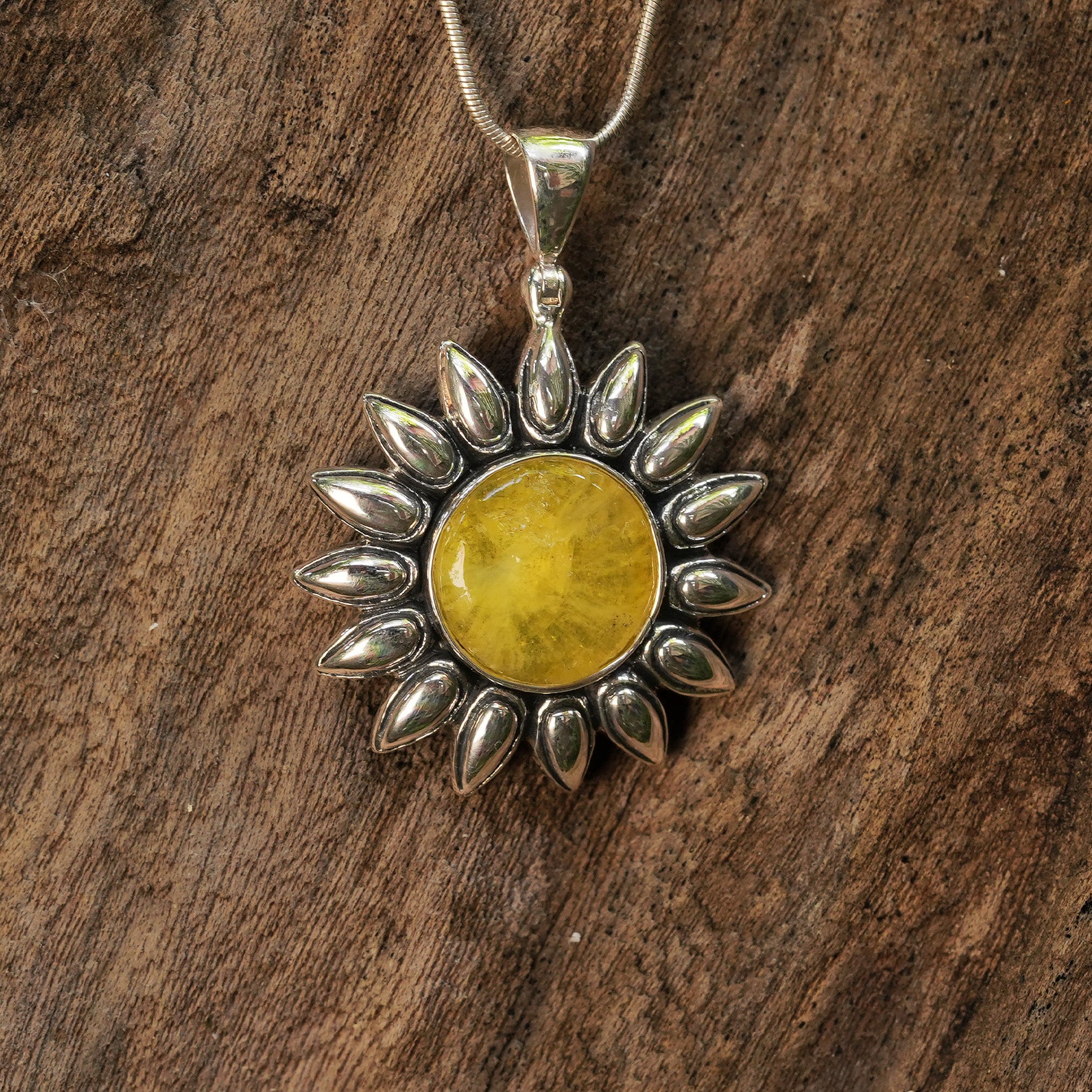 Starborn Brucite Sunflower Pendant in Sterling Silver