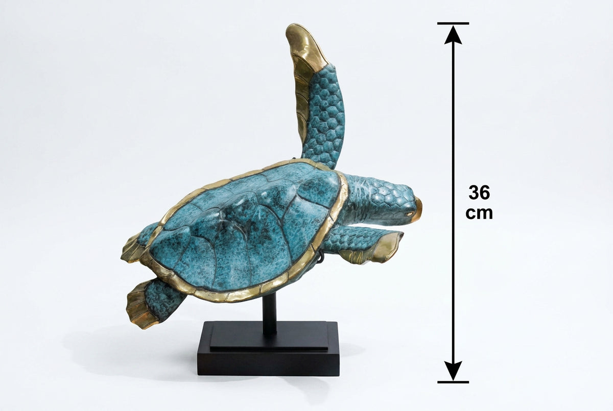 Starborn Blue Turtle Pair Decorative Bronze Statue with Stand - Small