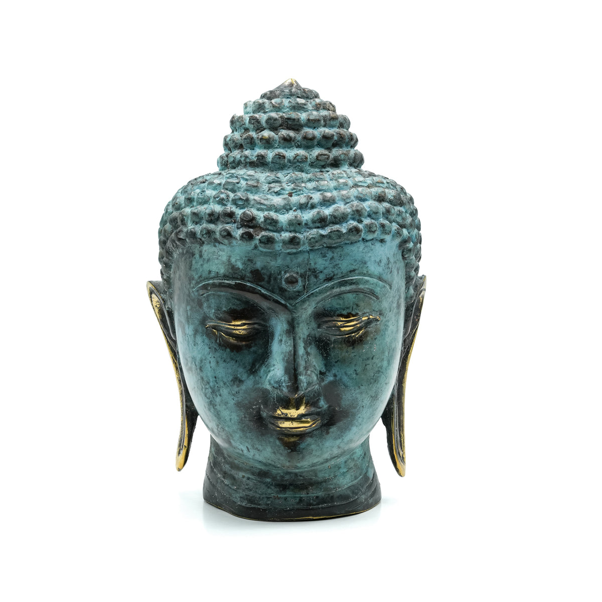 Starborn Buddha Head Blue Turquoise Bronze Statue