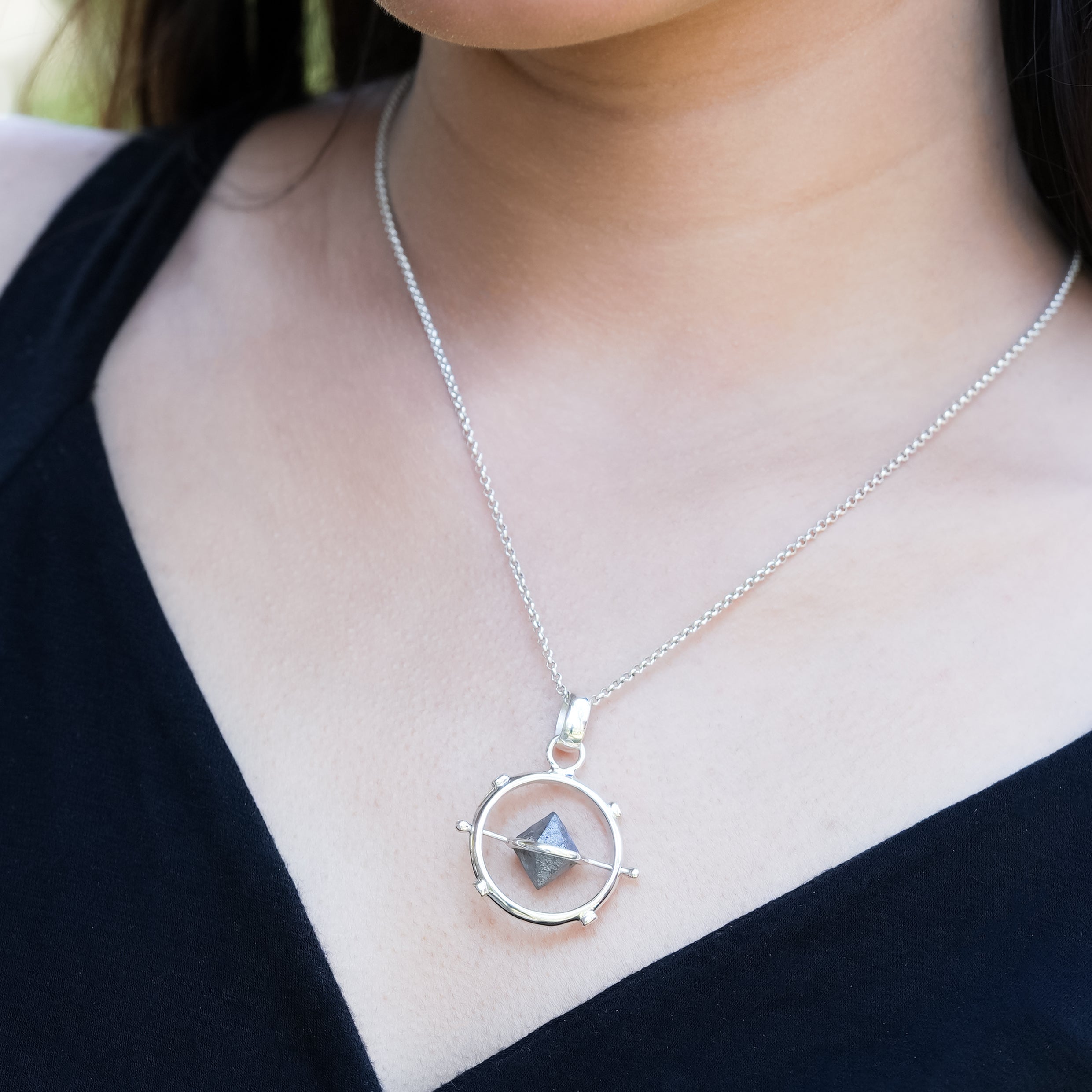 Starborn Small Beta Quartz Crystal Spinner Pendant in Sterling Silver