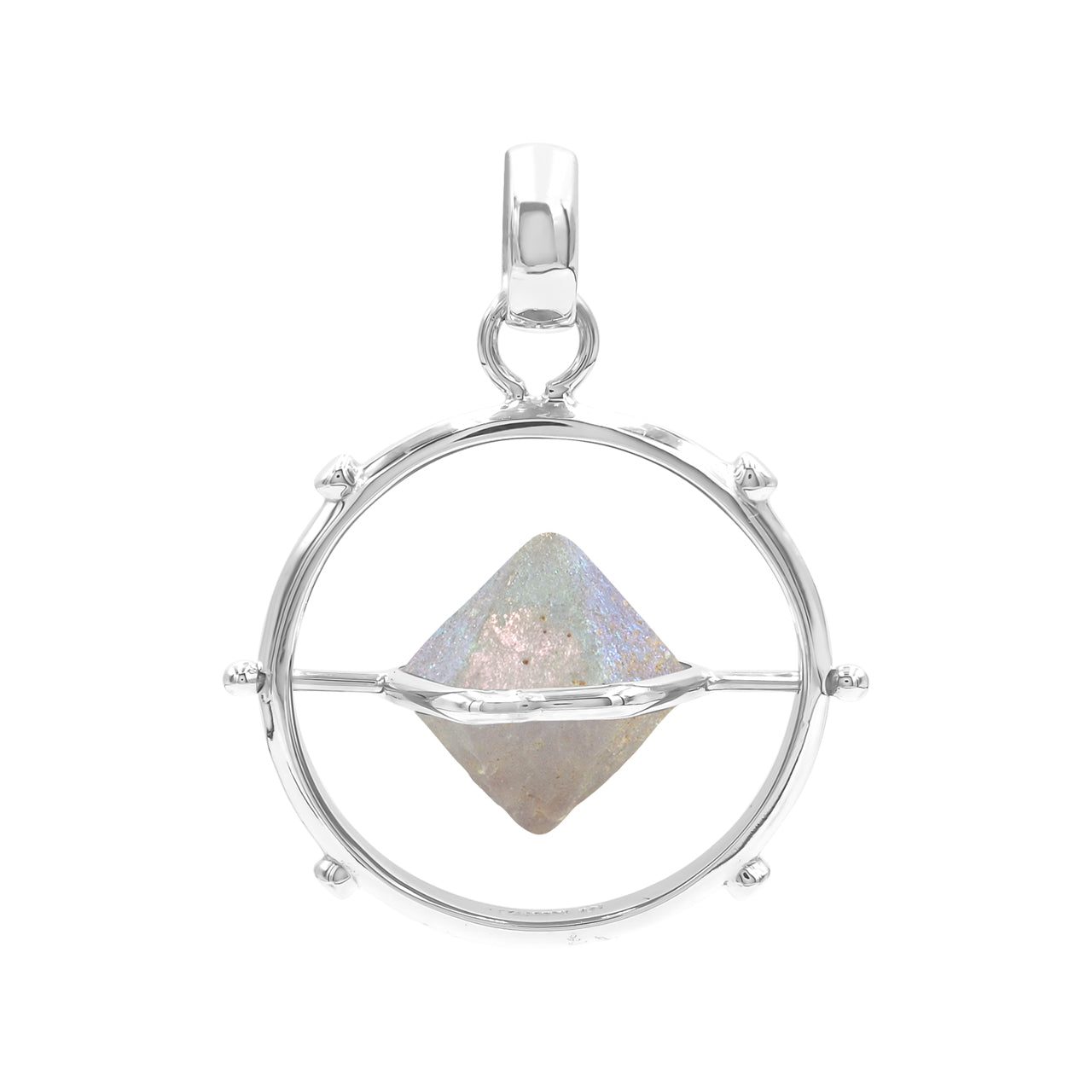 Colgante giratorio grande de cristal de cuarzo beta Starborn en plata de ley