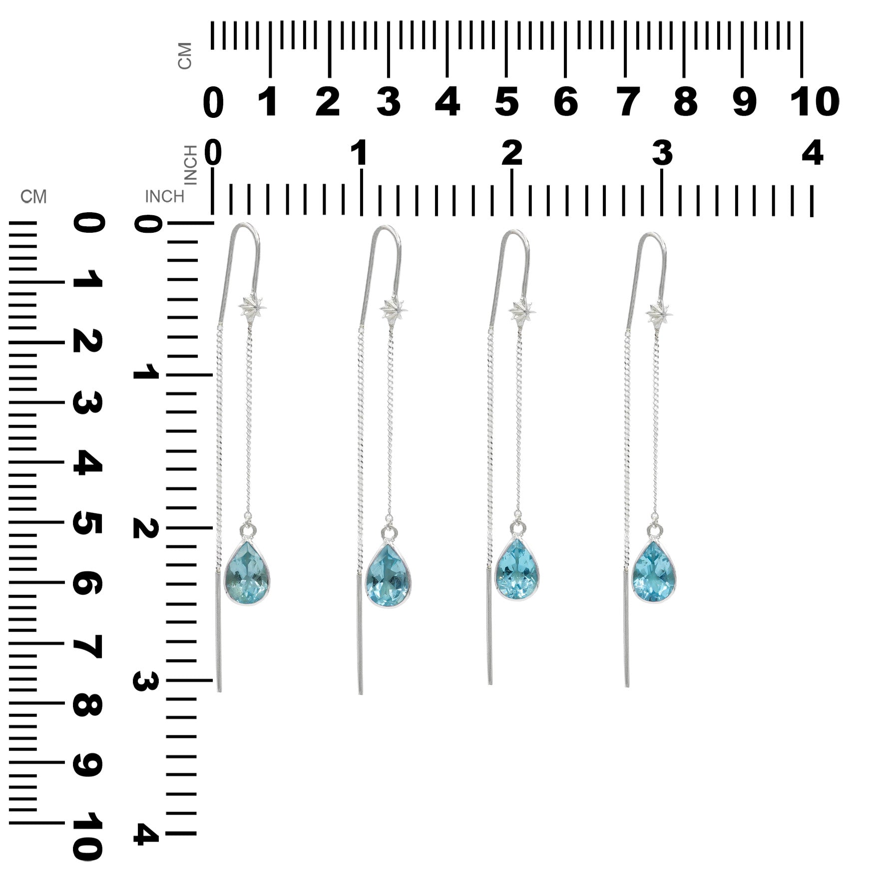 Starborn Blue Topaz Pear Faceted Threader Earring with Star Accents in Sterling Silver
